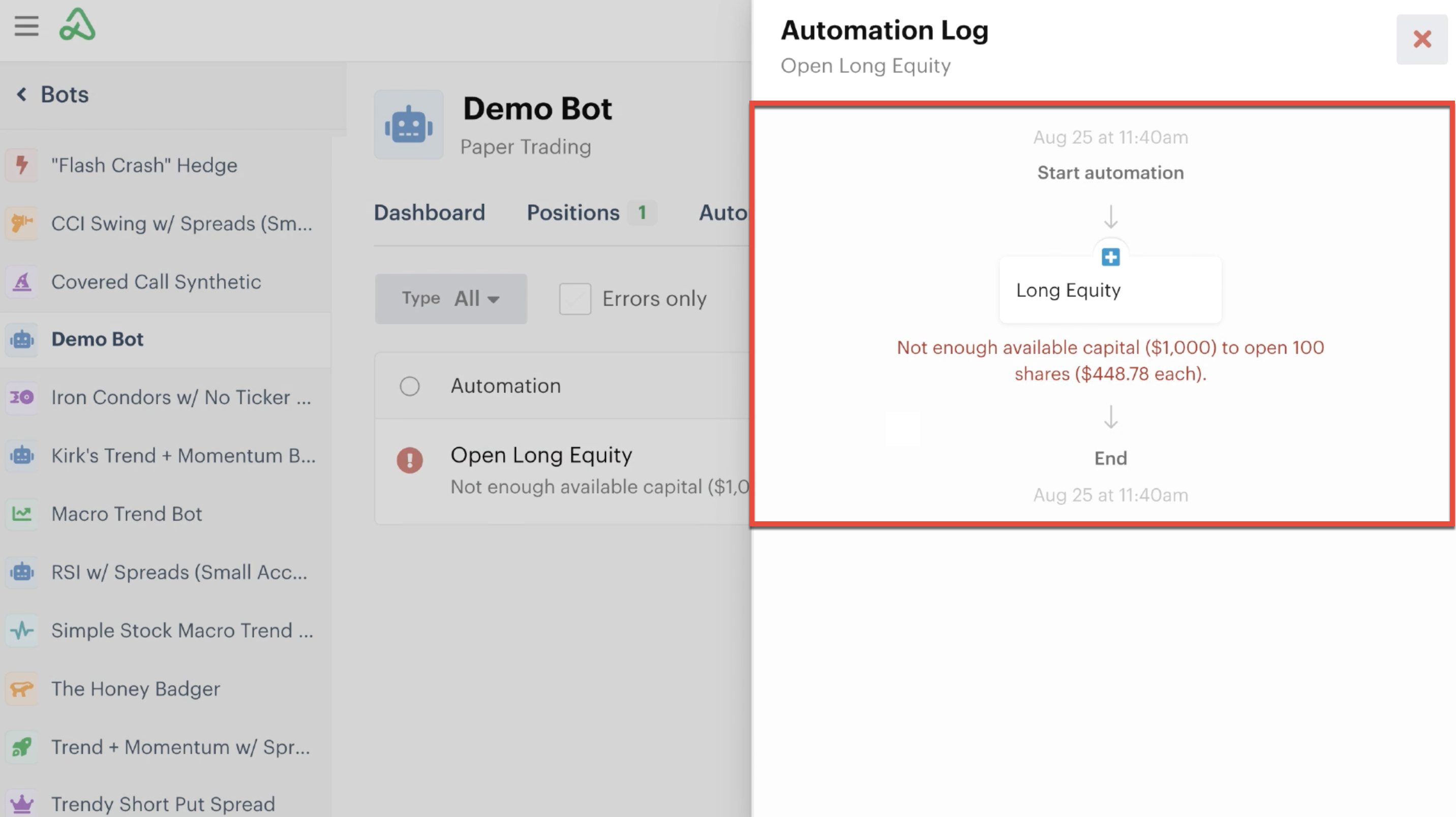 Automation log details