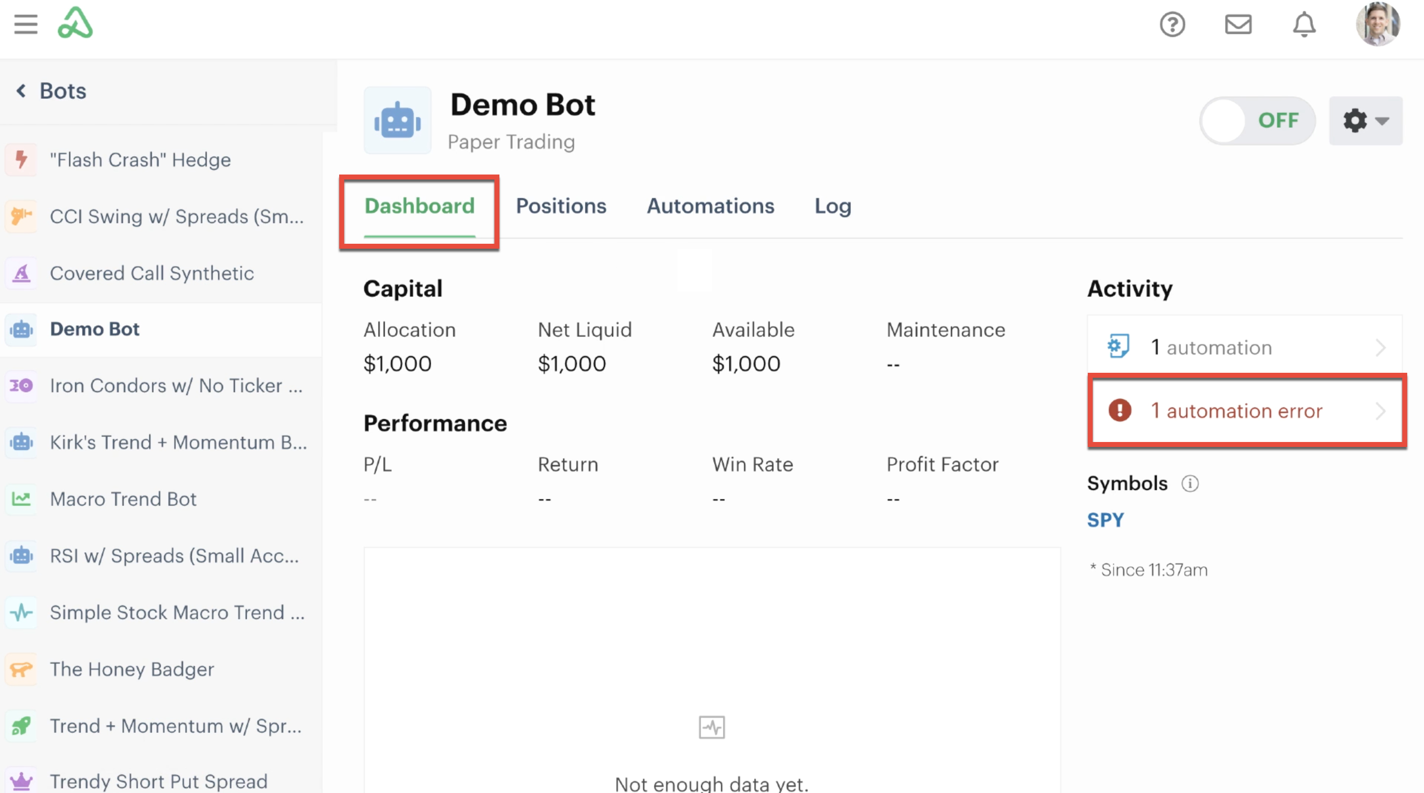 Bot dashboard