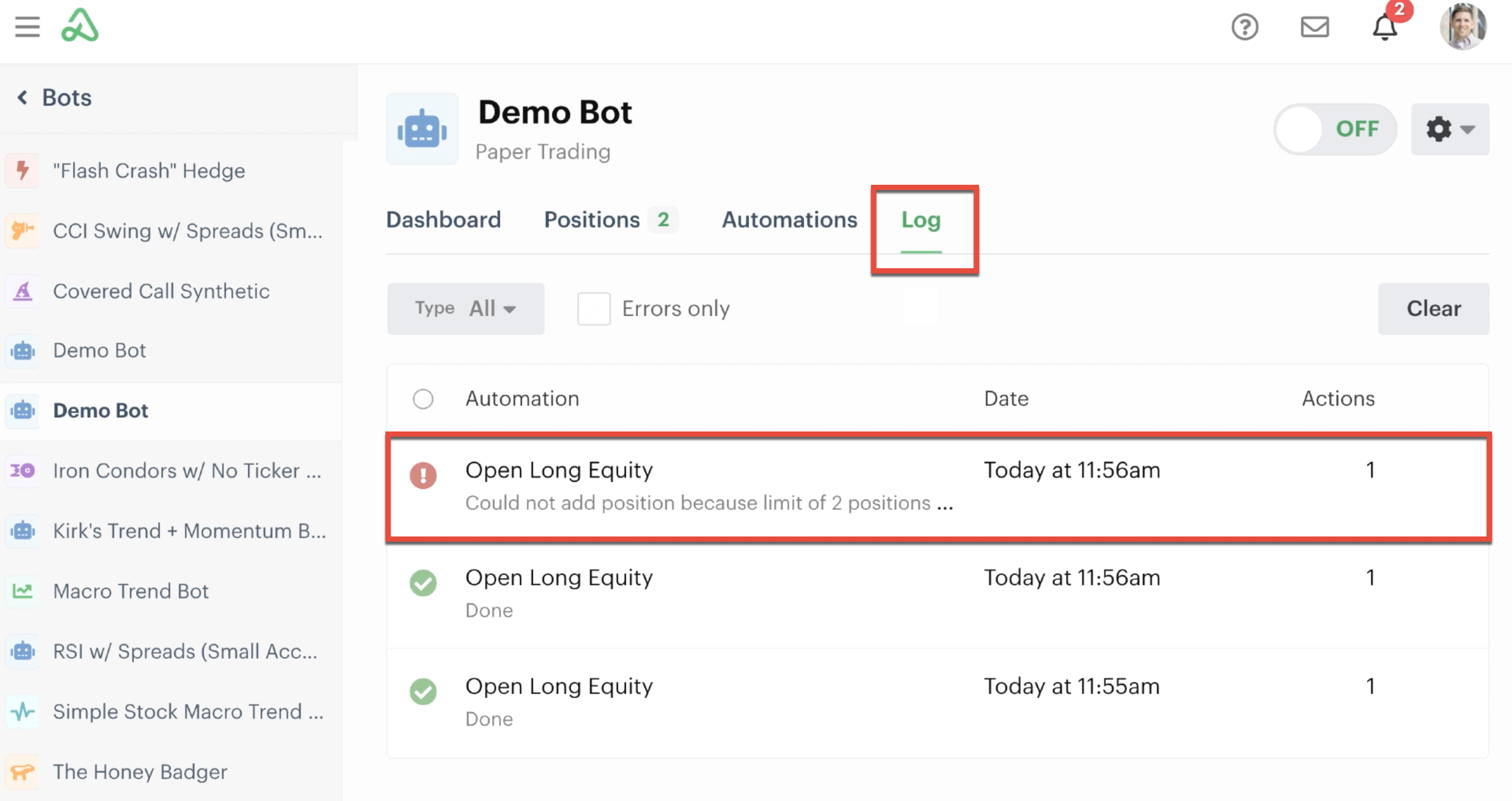 Bot log error