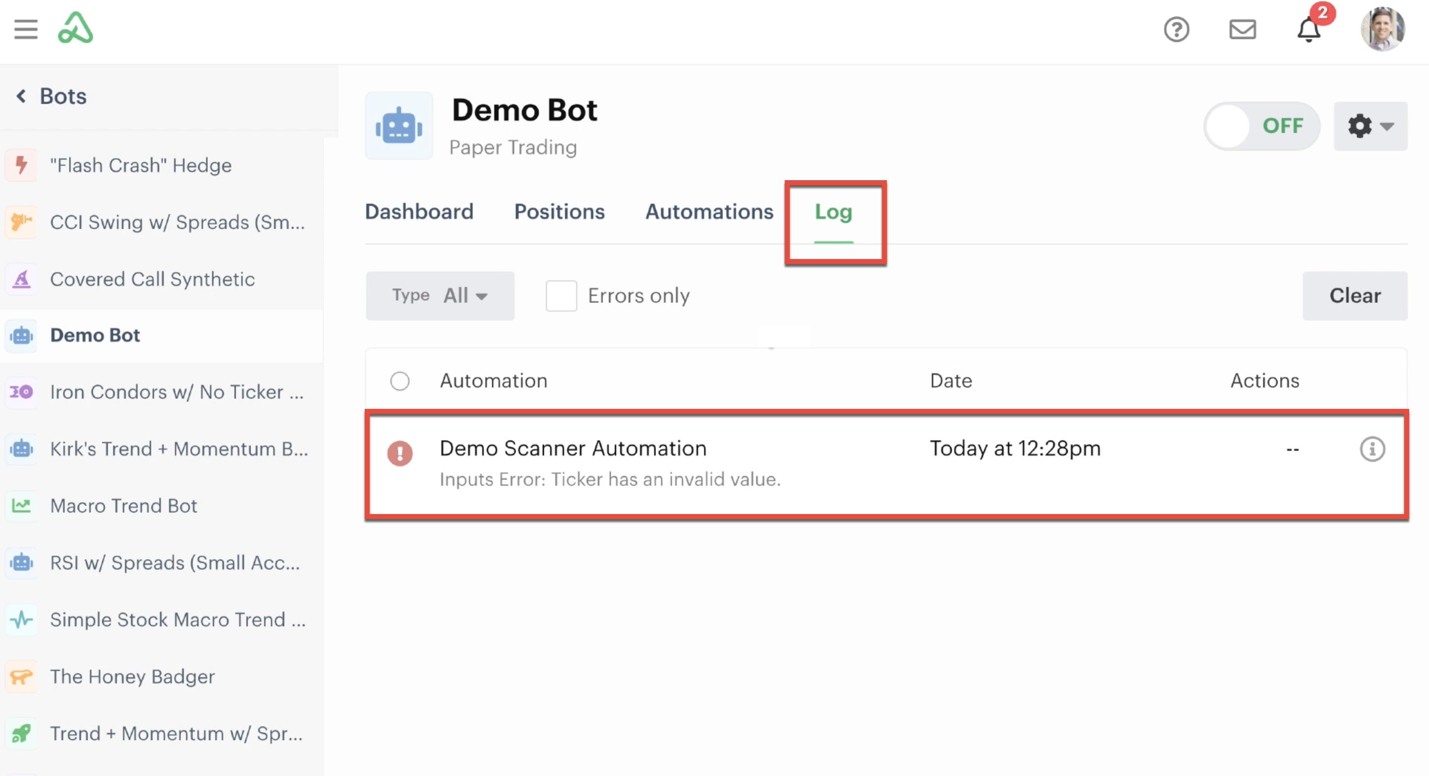 Bot log error