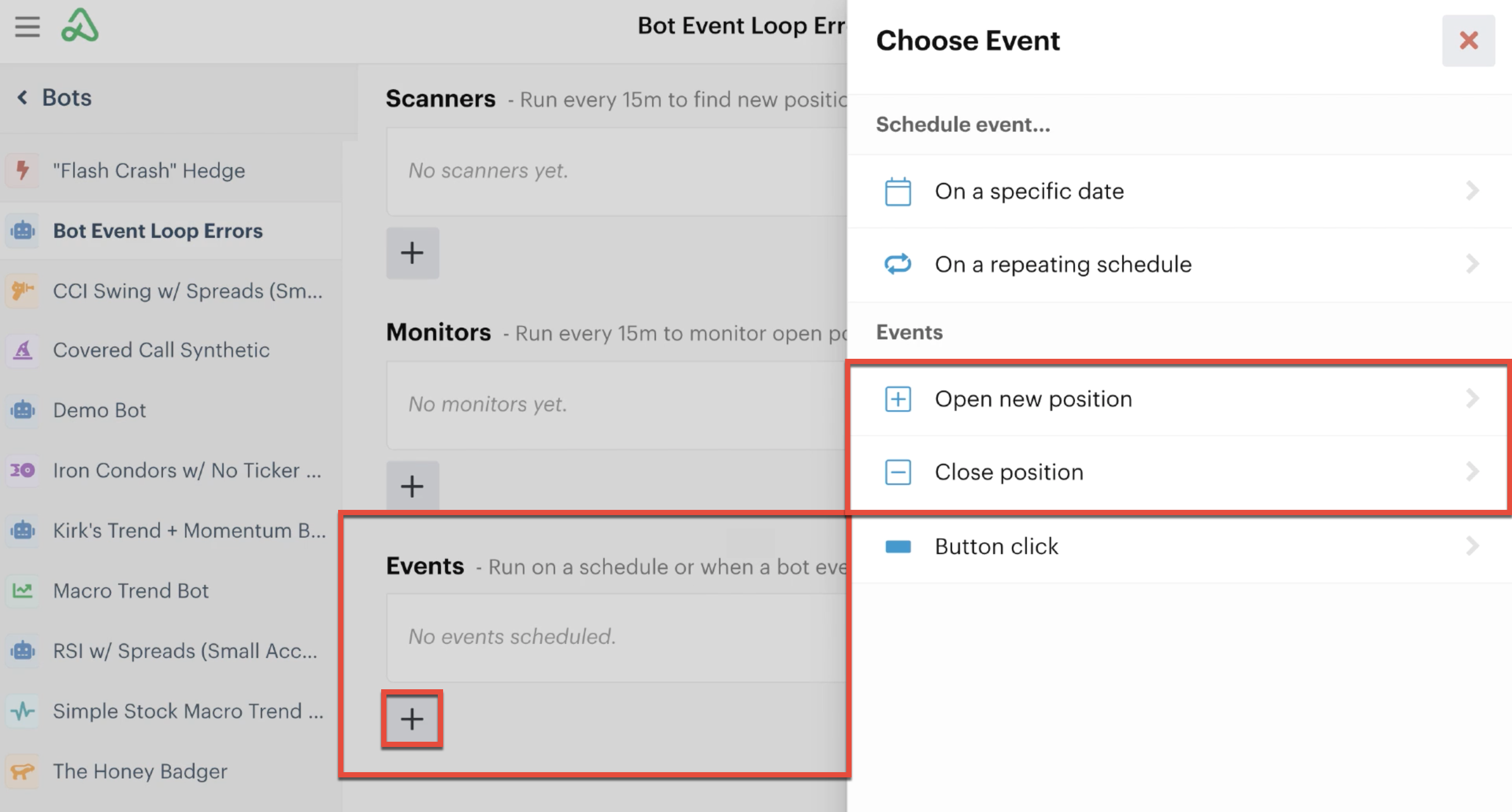Bot event actions