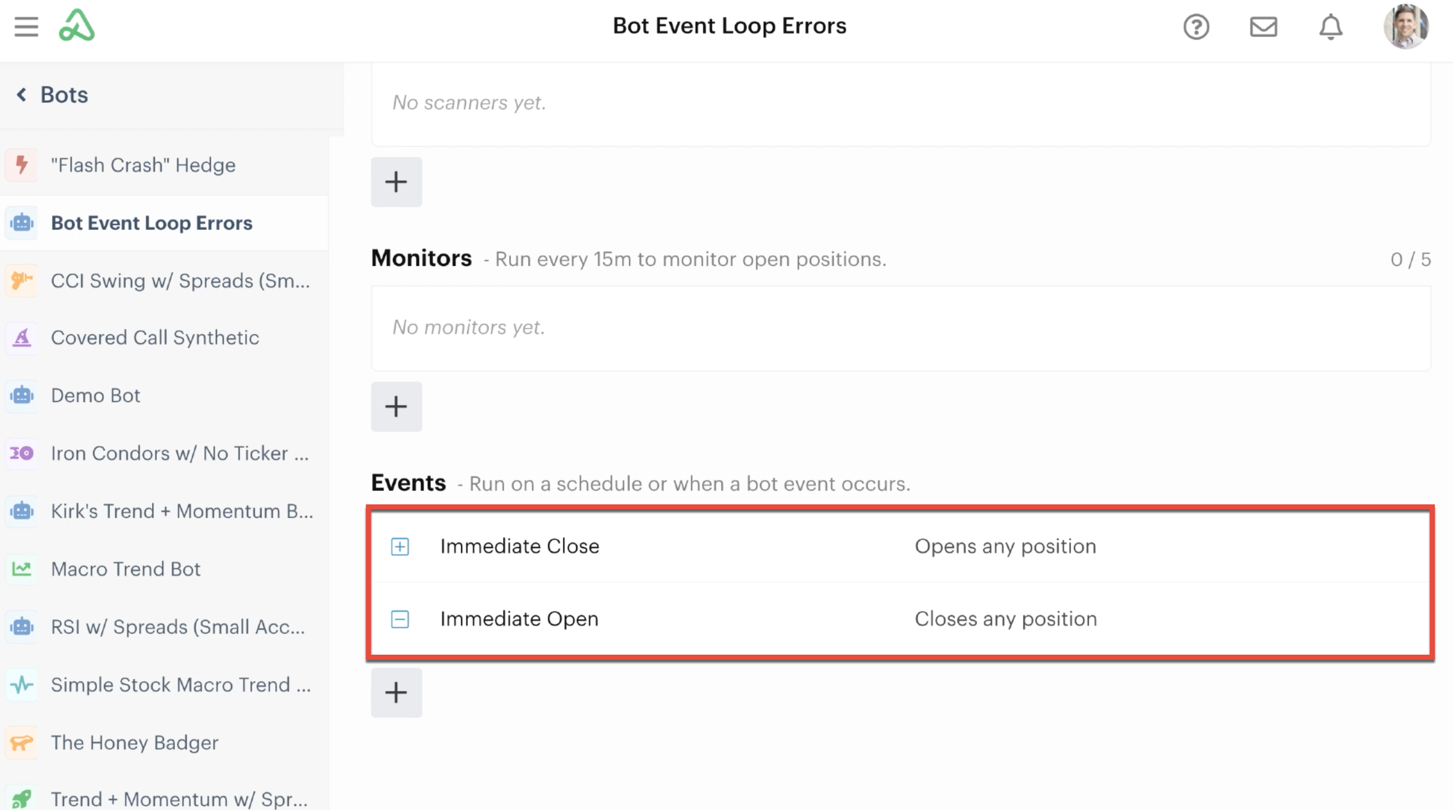 Open and close events