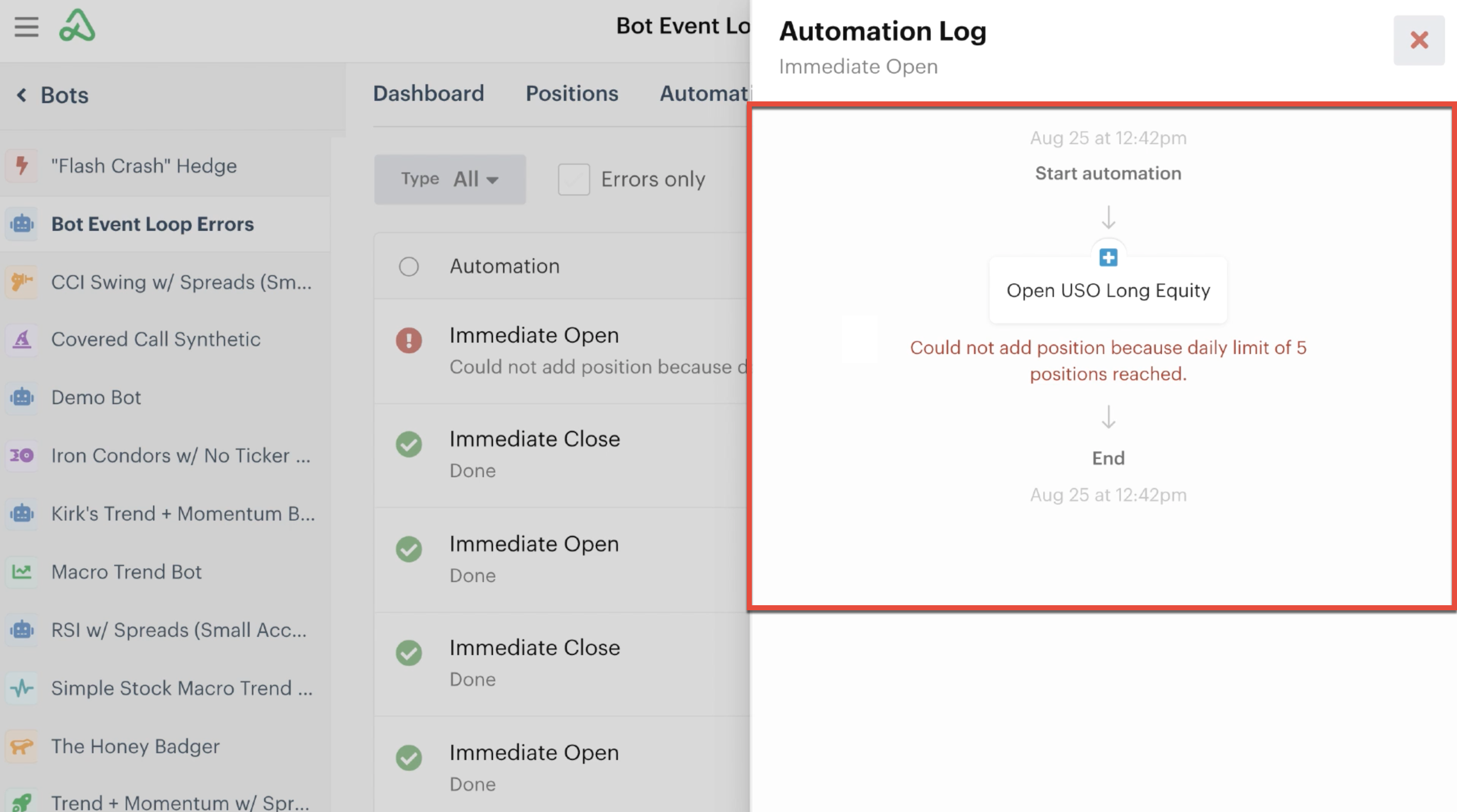 Bot log error details