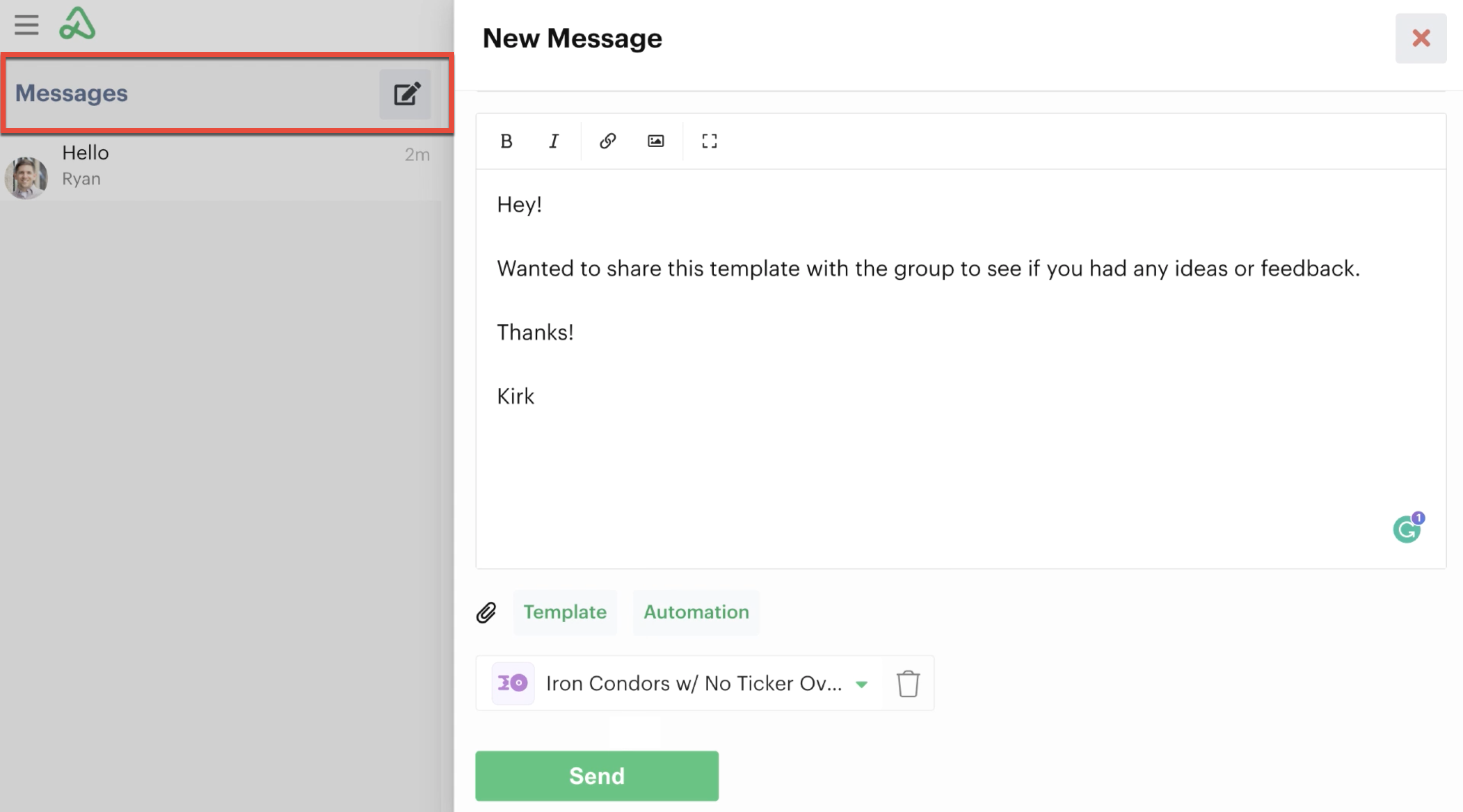 New message page