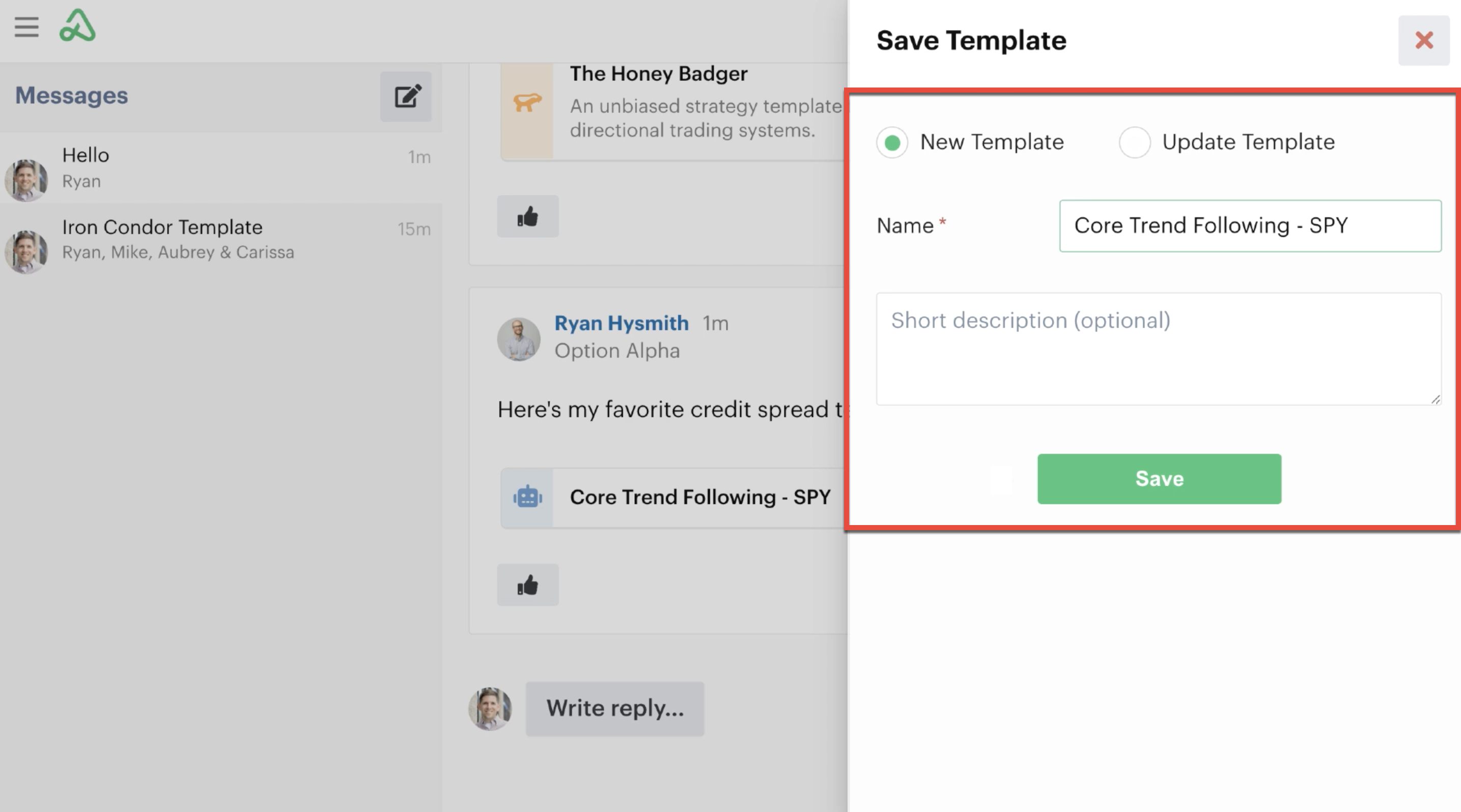 Saving and updating a template