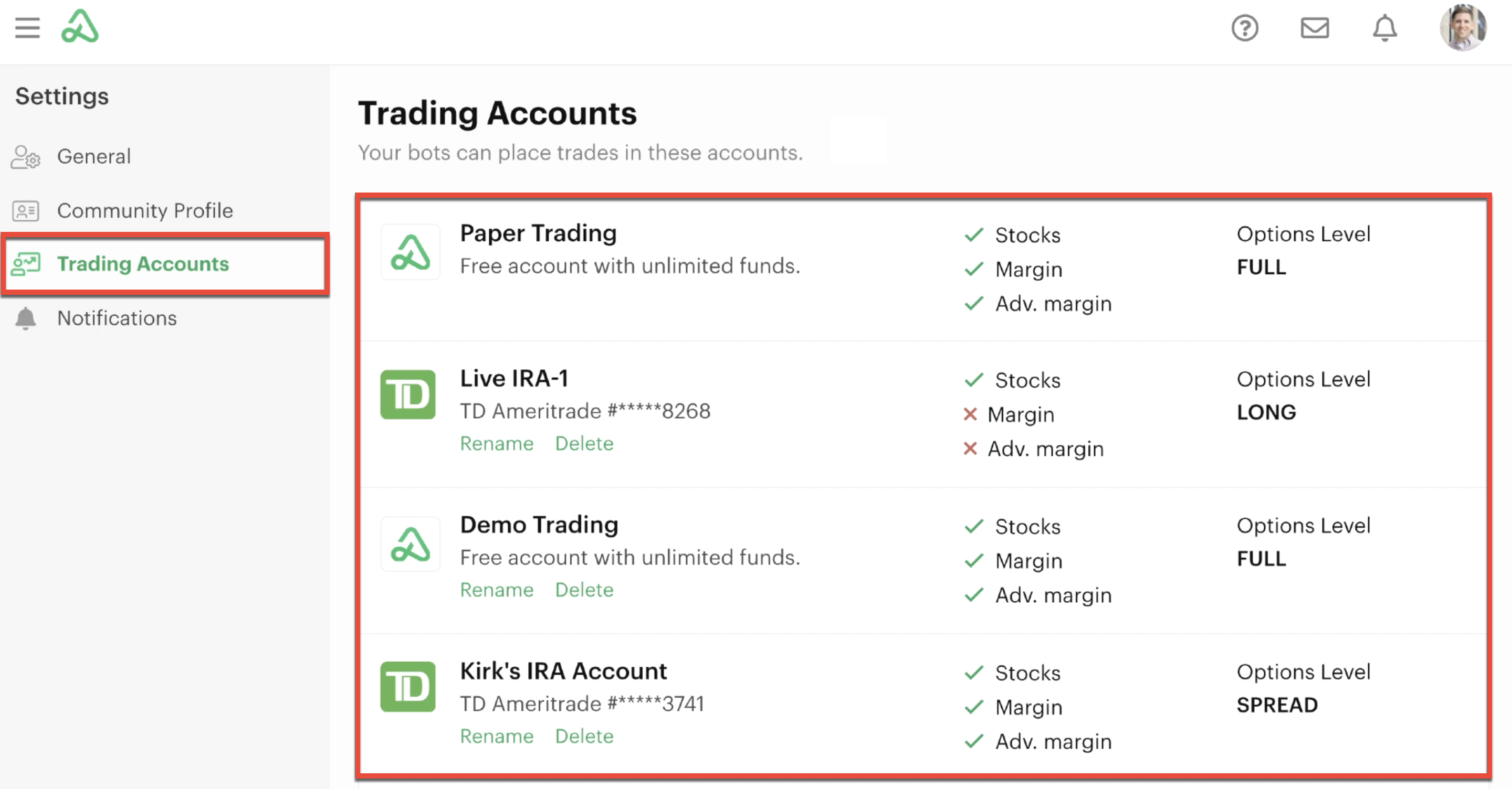 Trading accounts