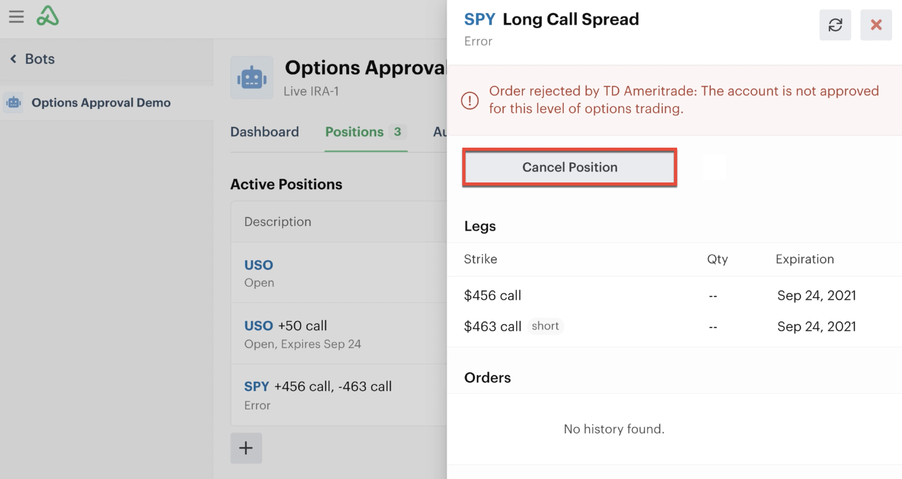 Cancel position
