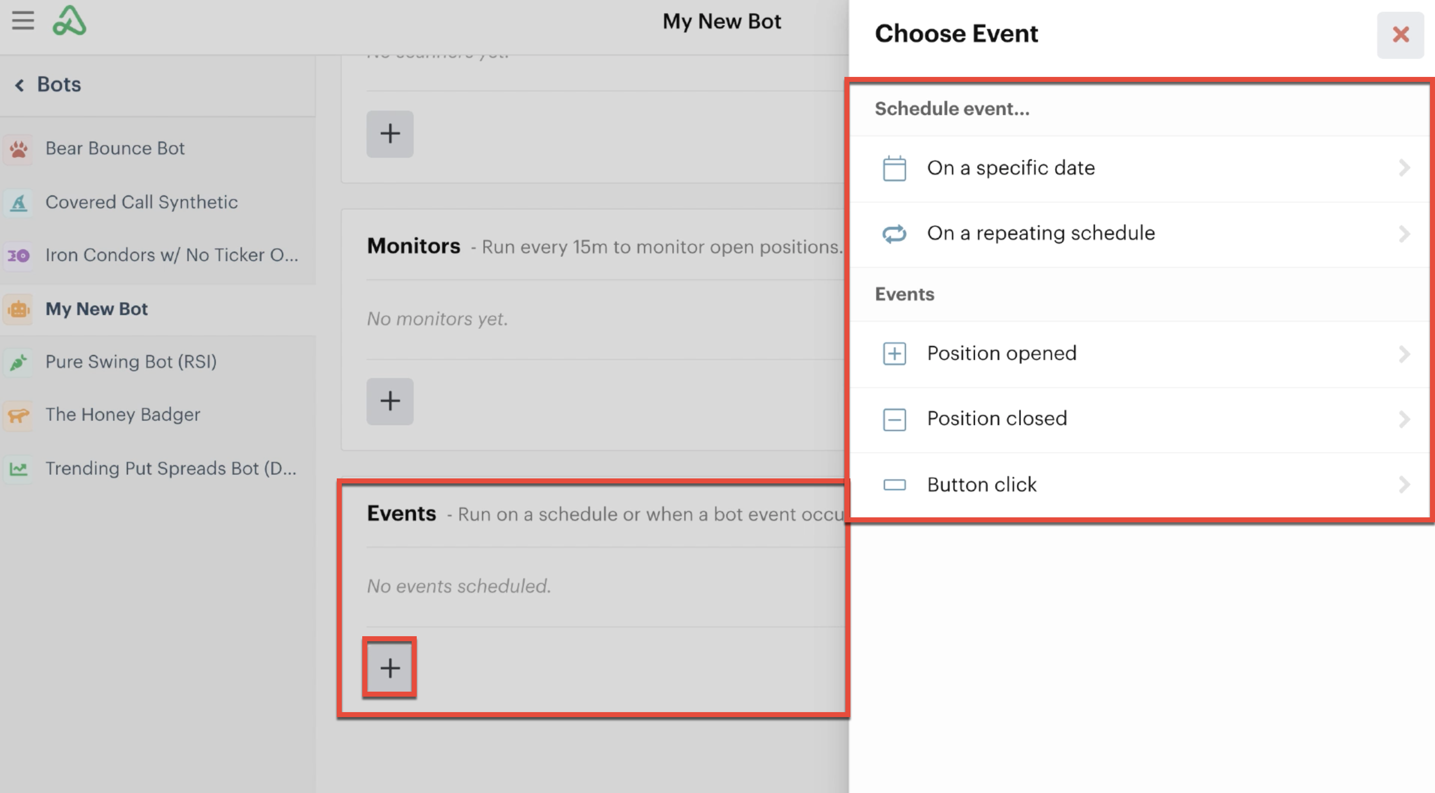 Event automation and event types highlighted in Automations tab