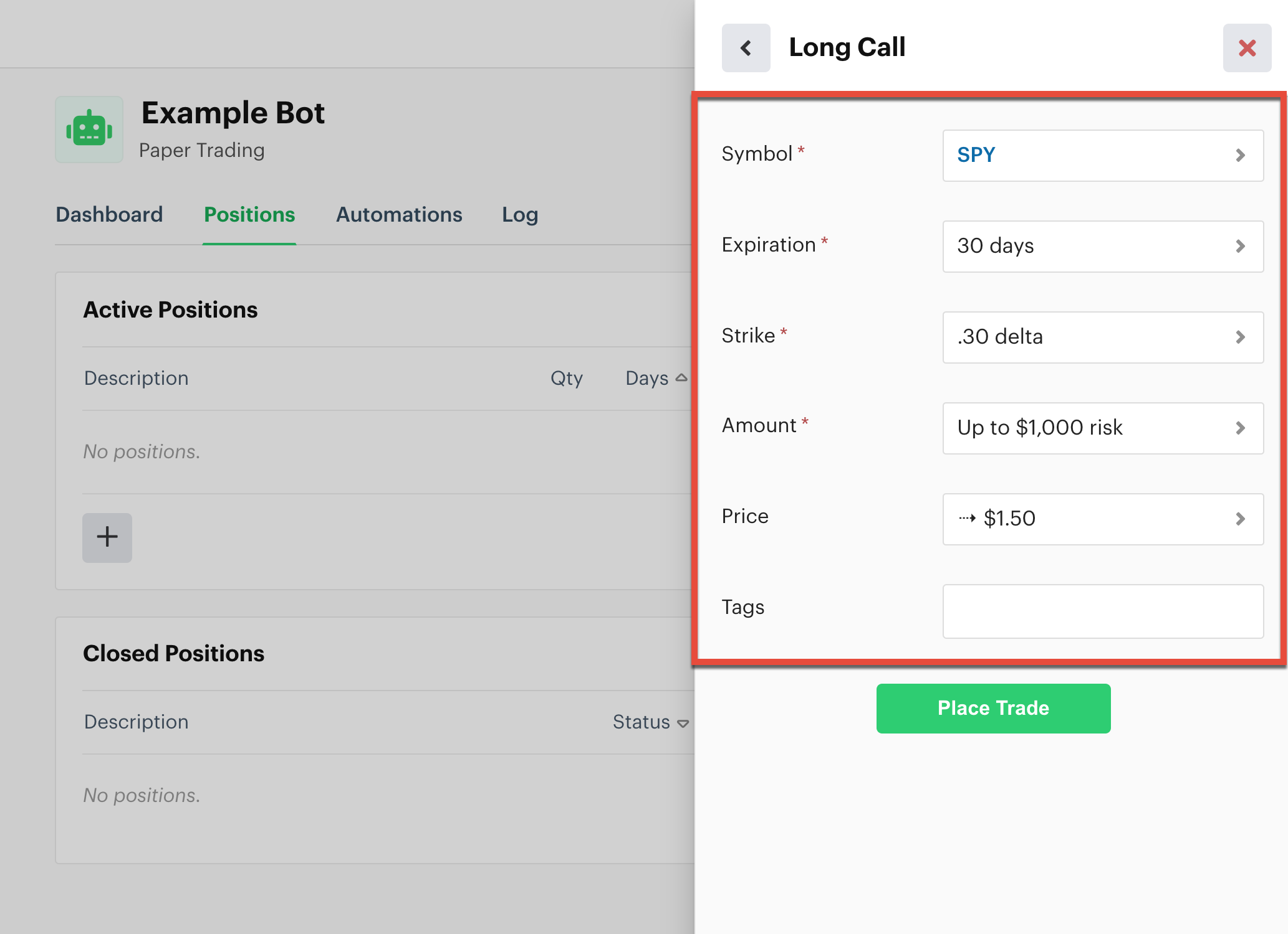 Screenshot highlighting trade safeguards in the automation editor