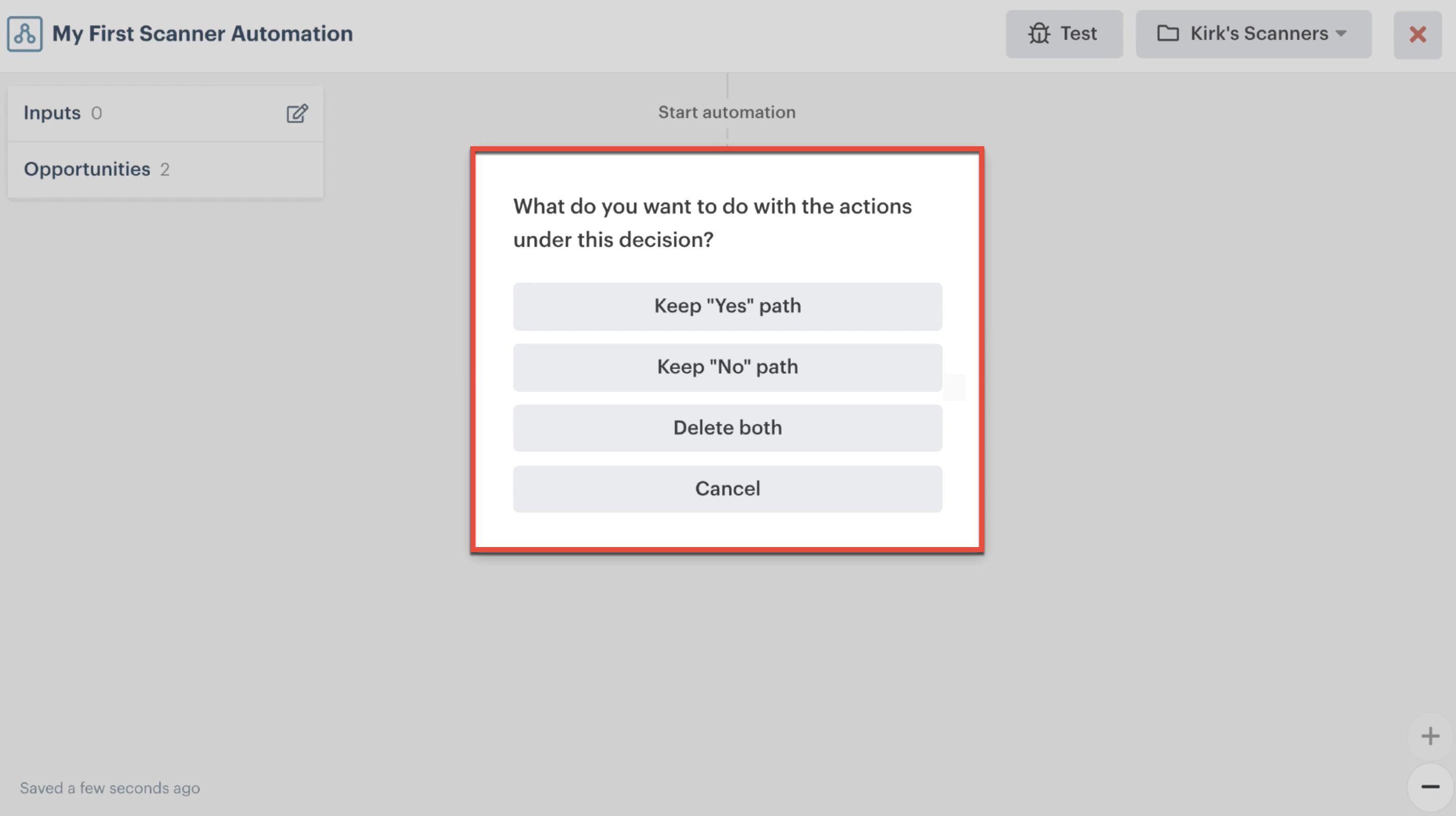 Deleted action prompt