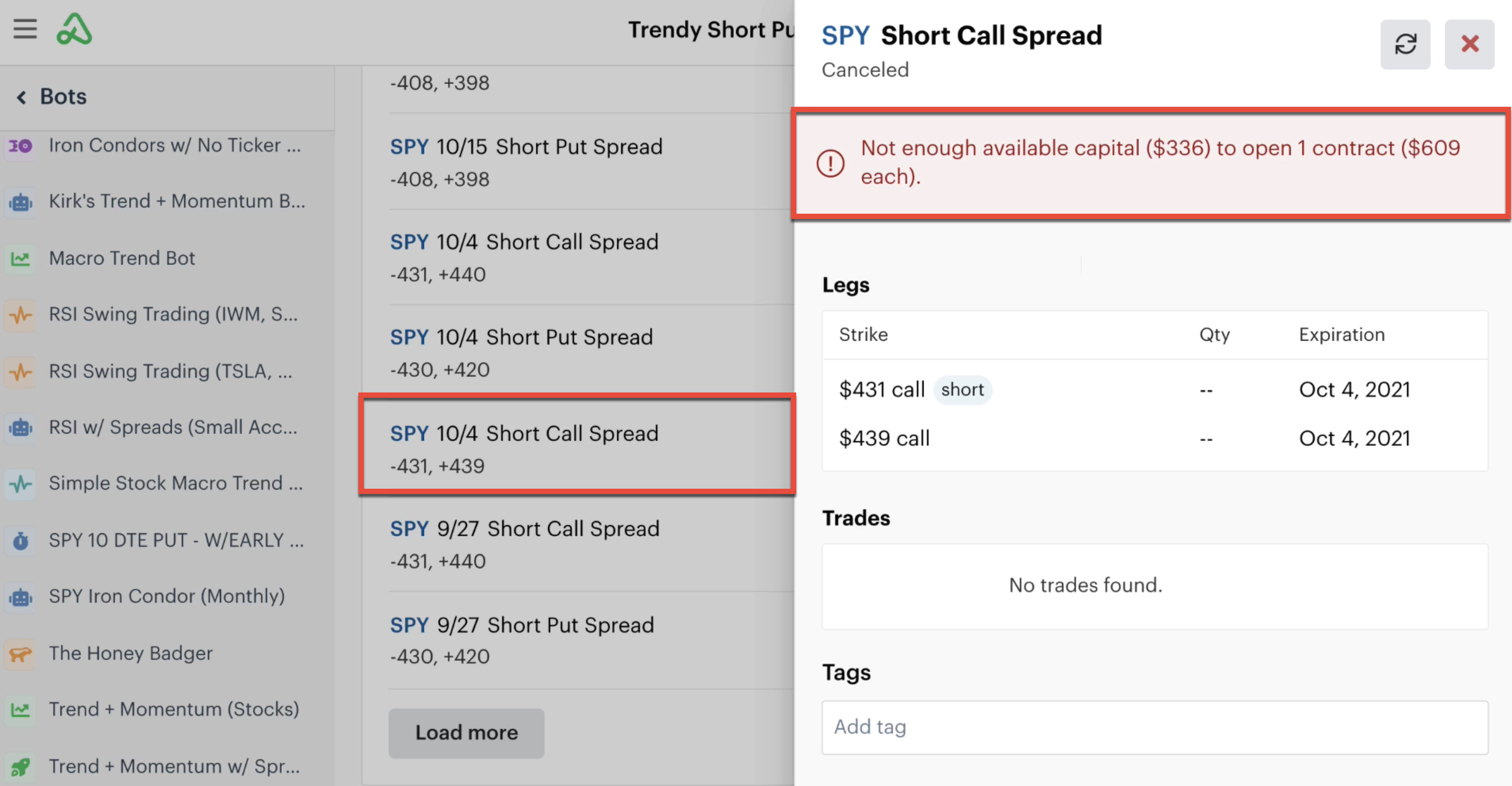 Canceled position details
