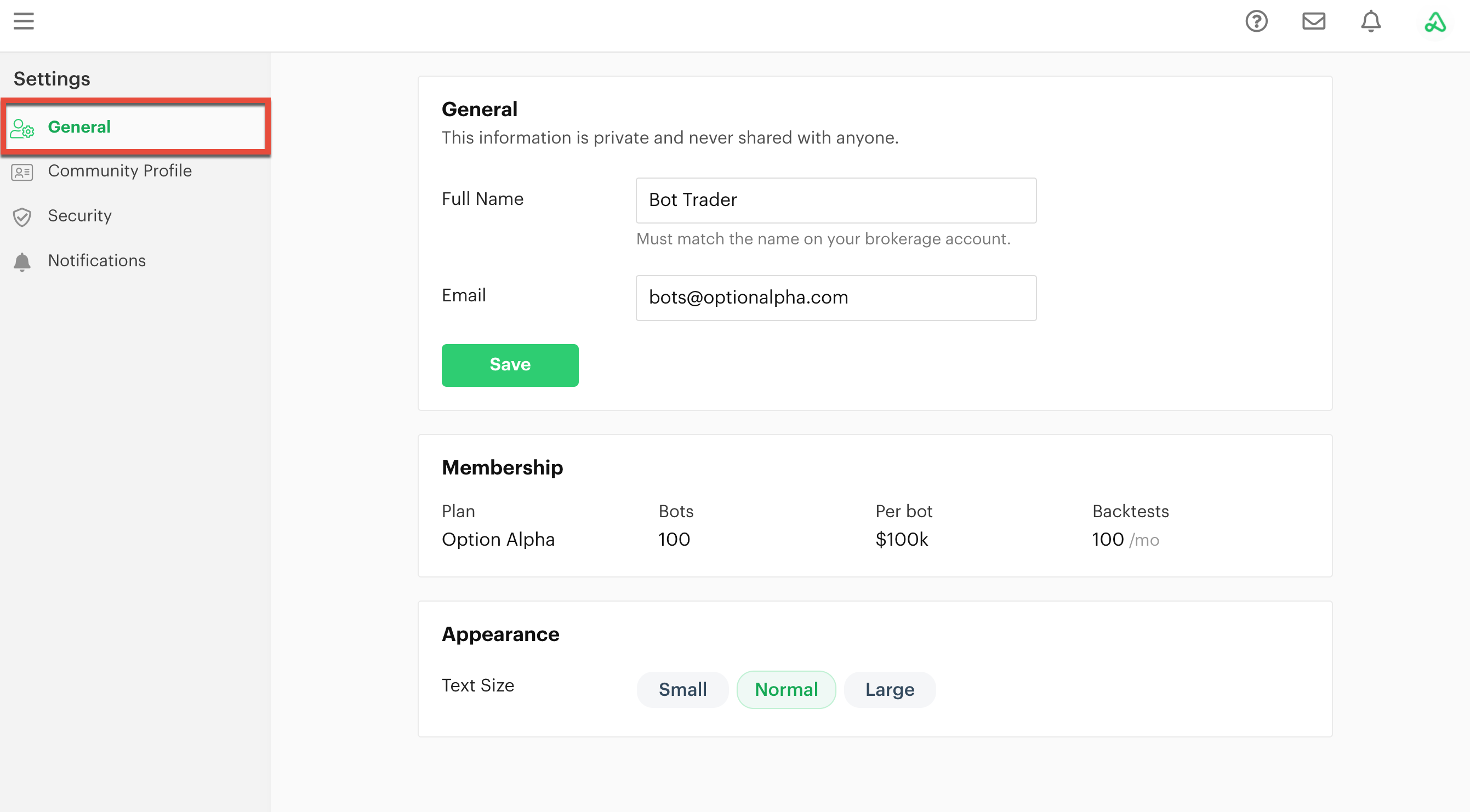 General settings