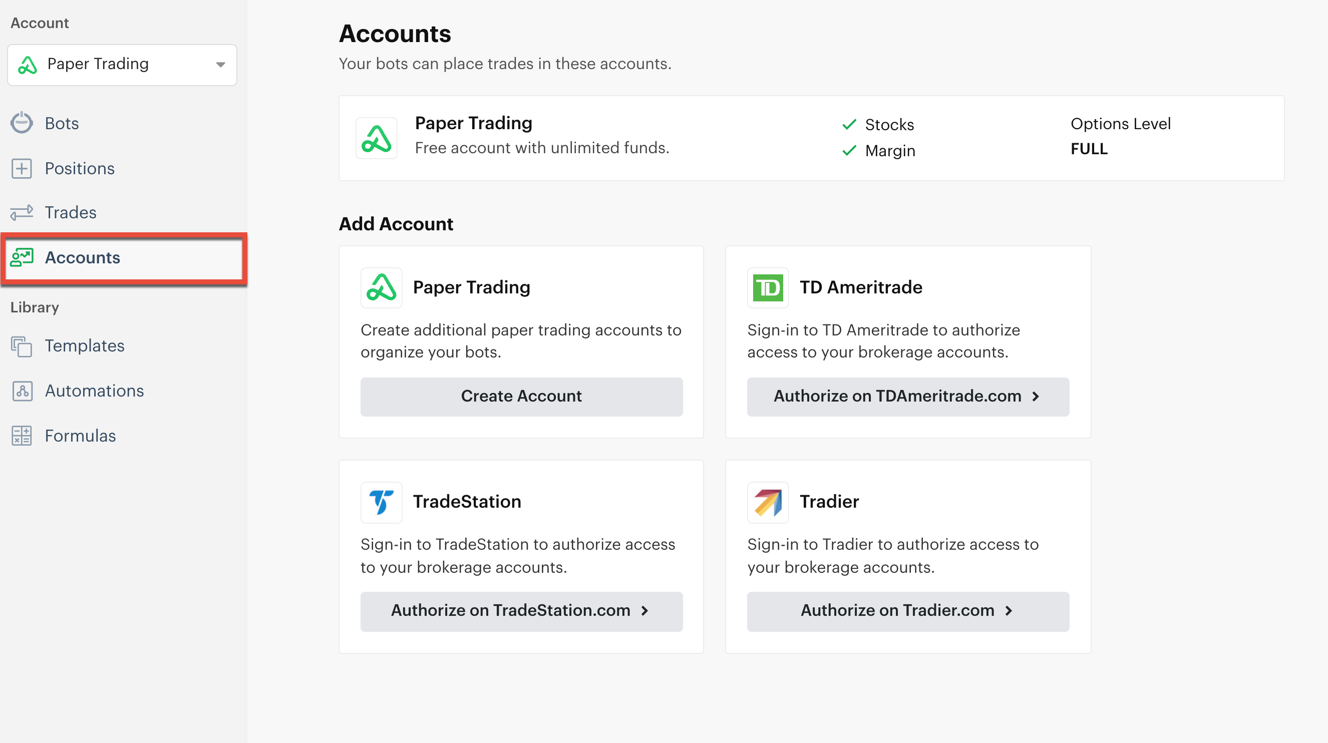 Accounts tab