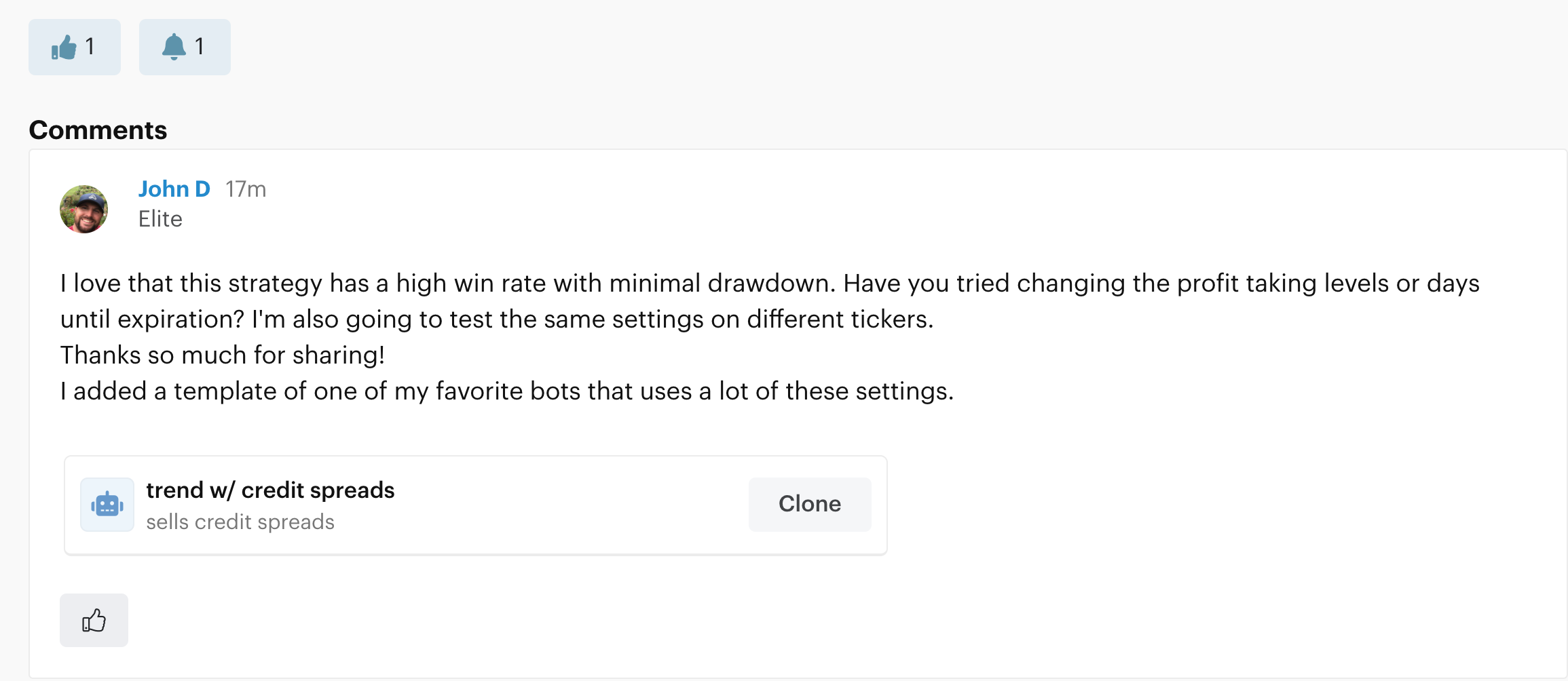 Shared Community backtest with comments