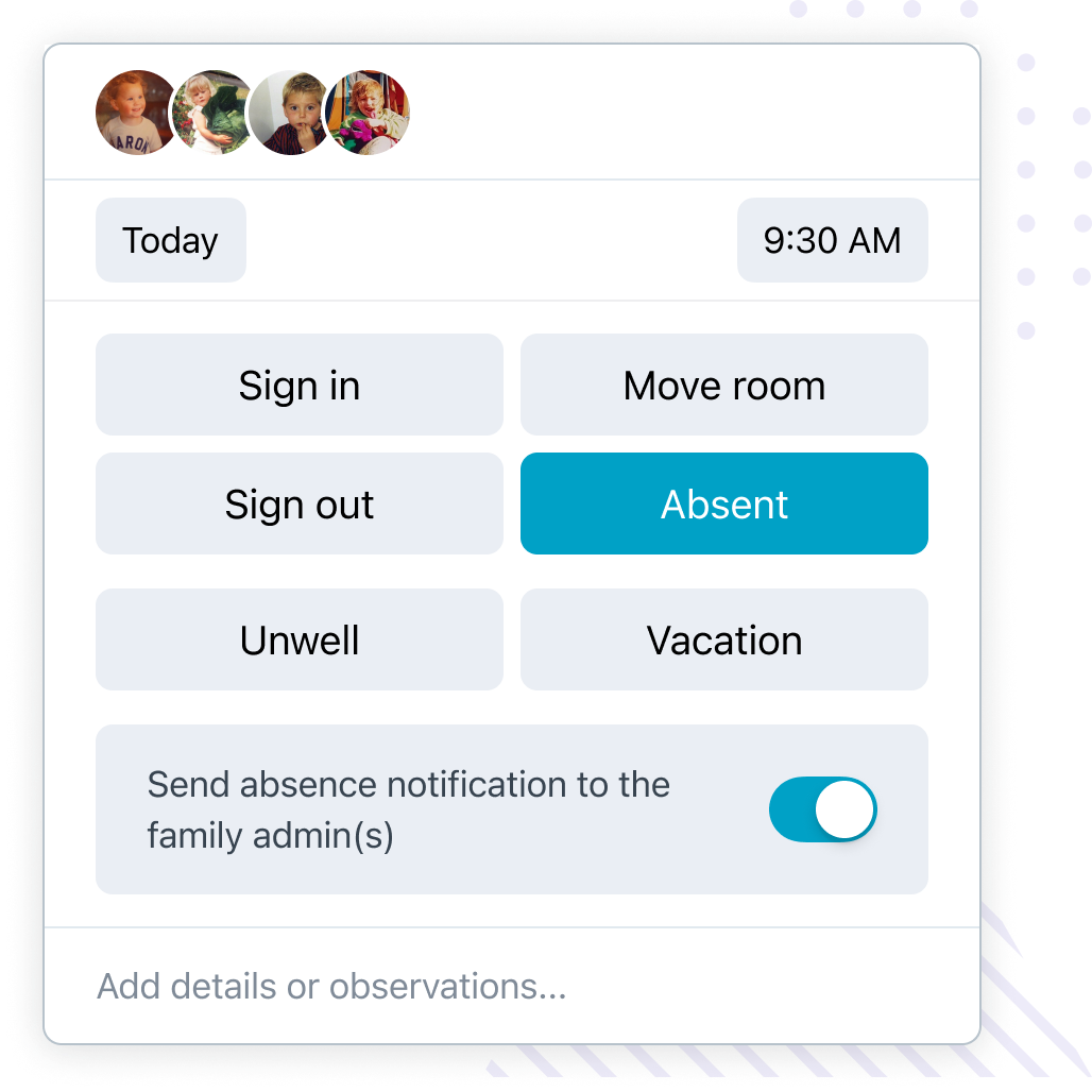 Attendance report selection pop-up