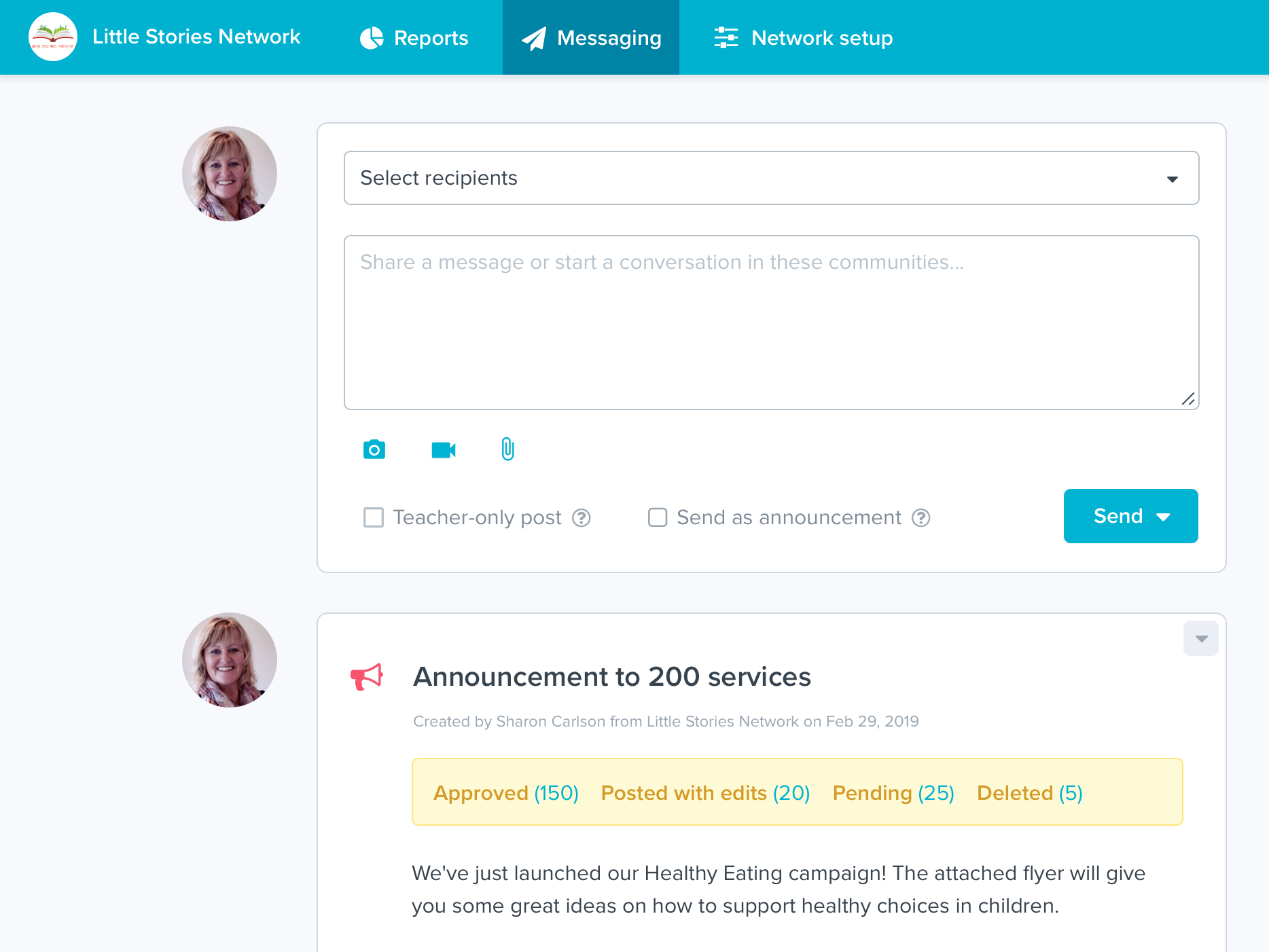 ECE network messaging dashboard