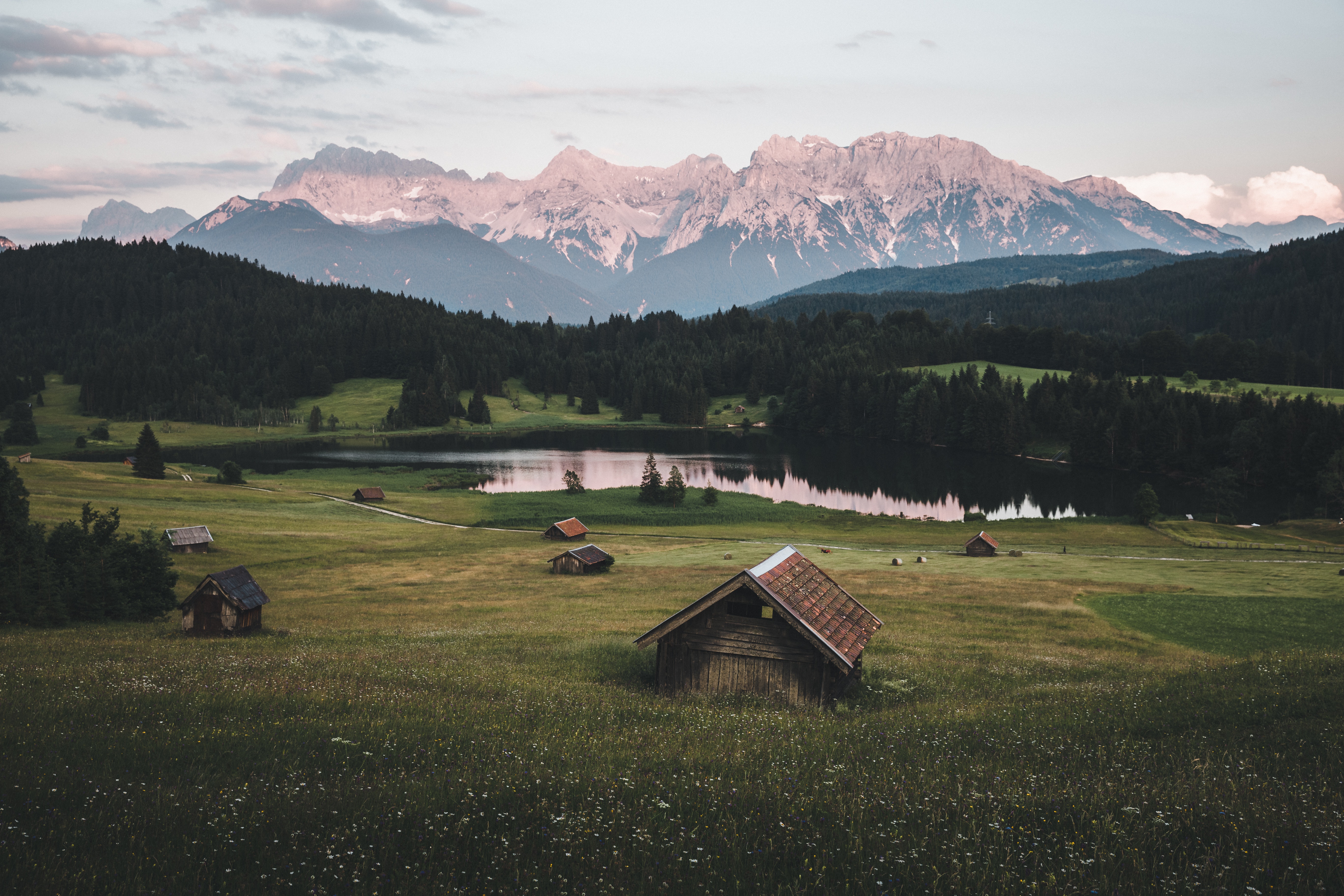 mountain scenery with houses and fields