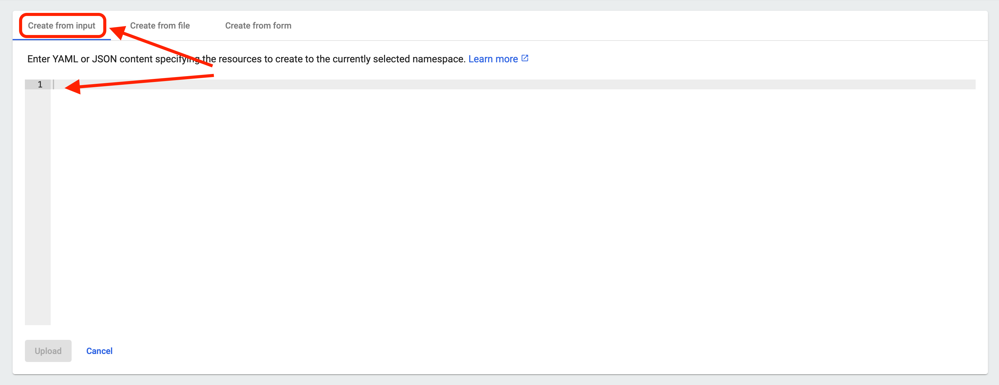 Create resource panel