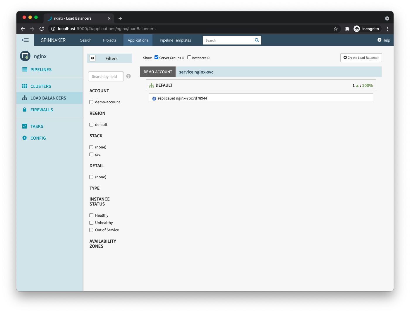 Spinnaker load balancers view