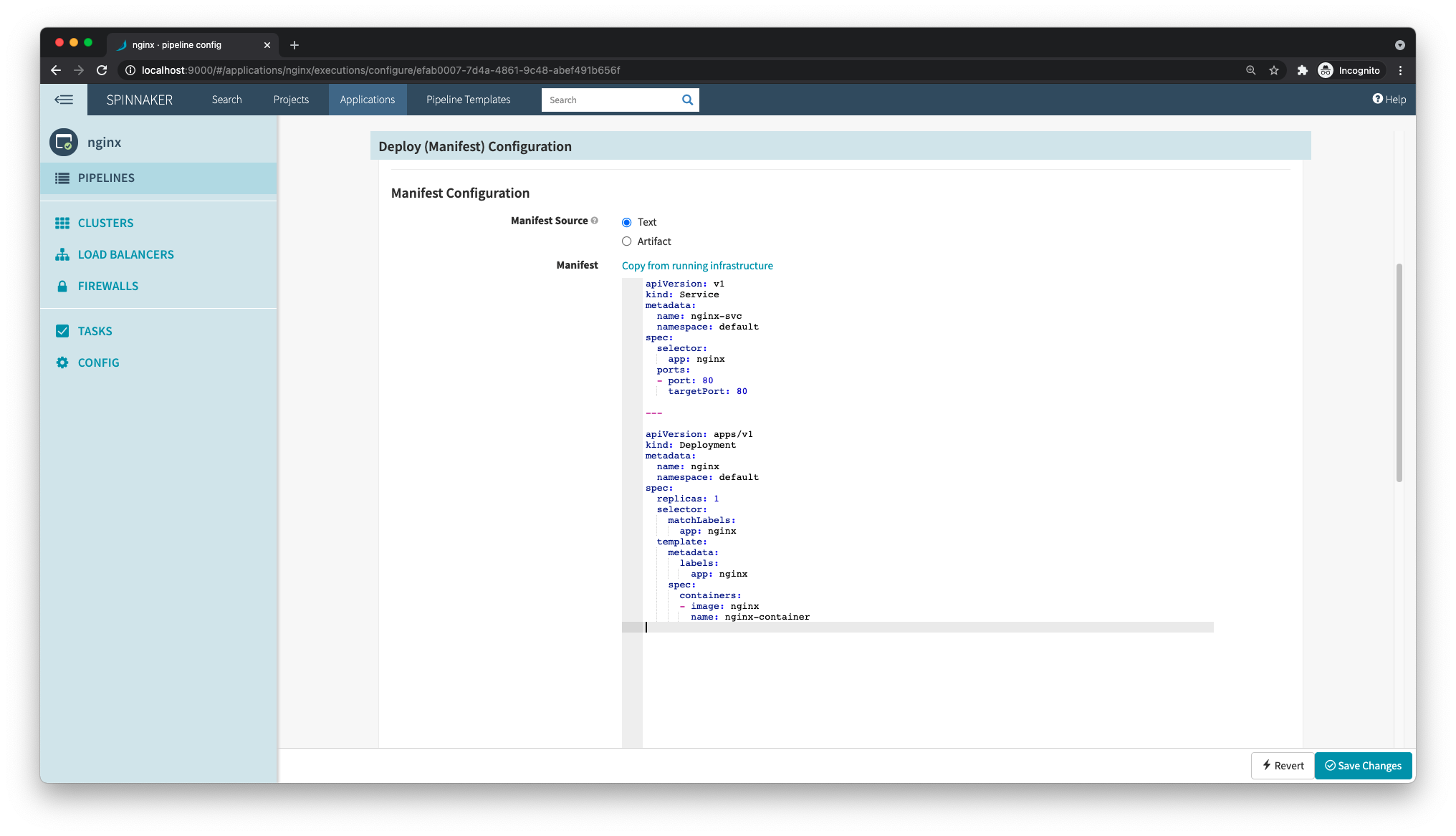 Manifest yaml in Spinnaker