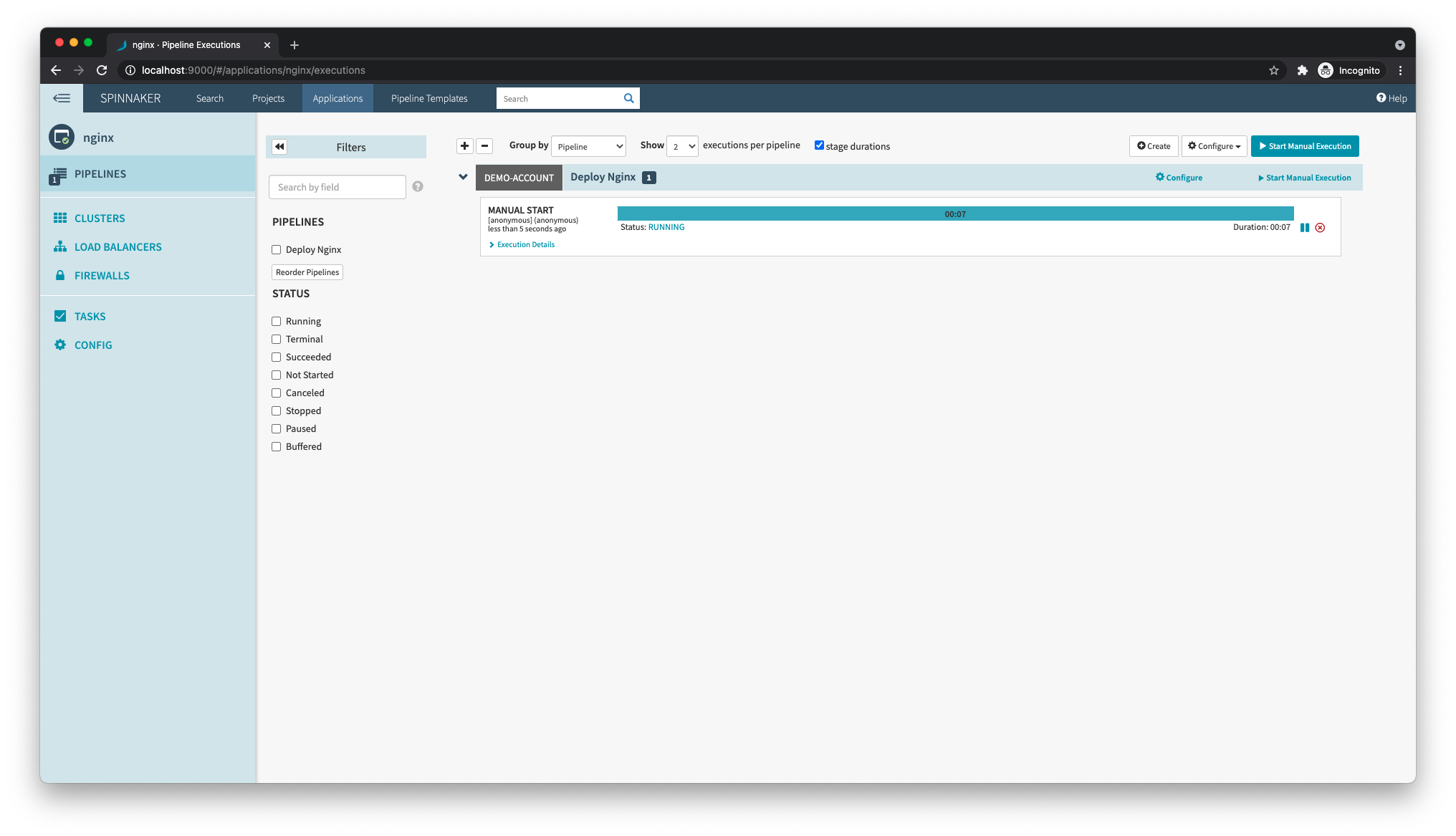 Pipeline executing in Spinnaker