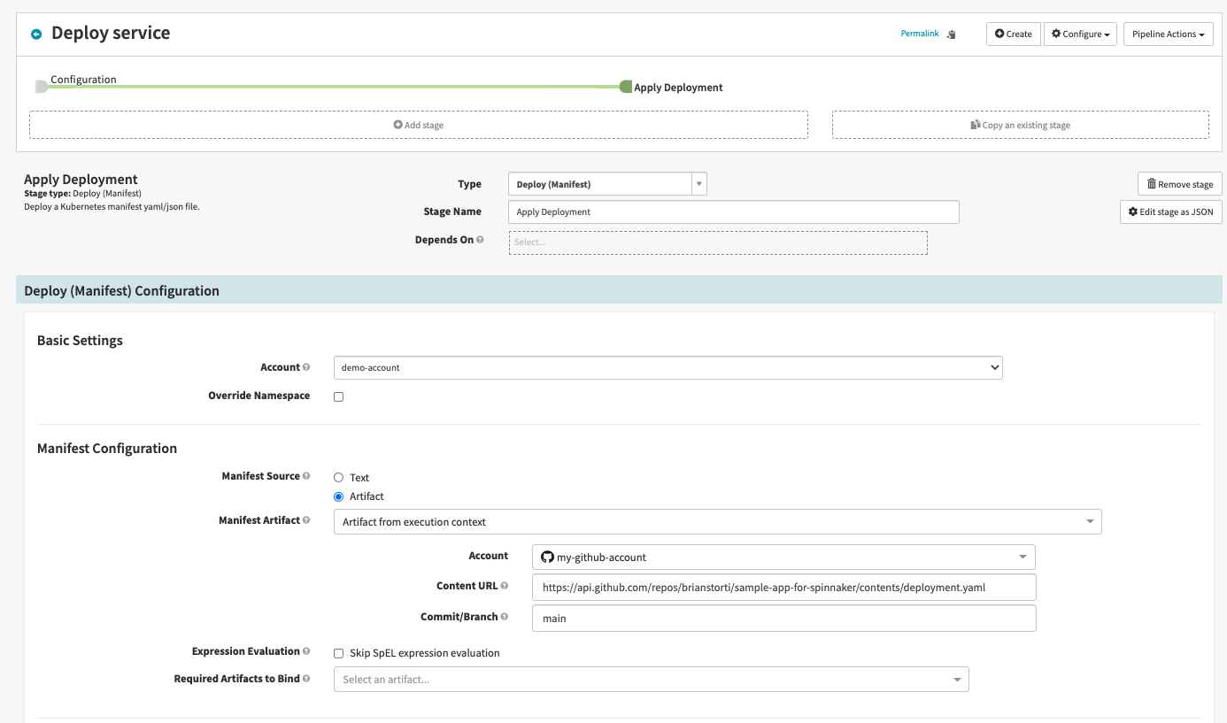Pipeline stage to apply deployment