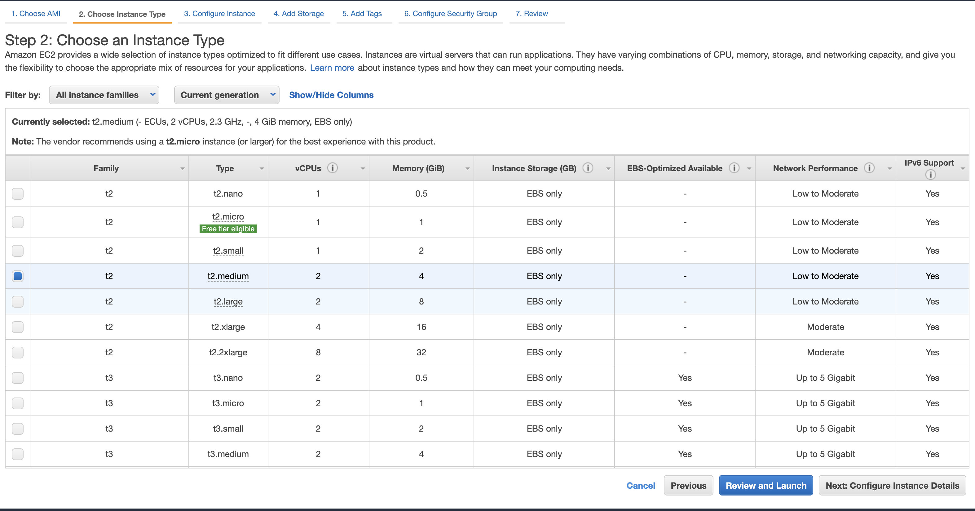 Specify instance type