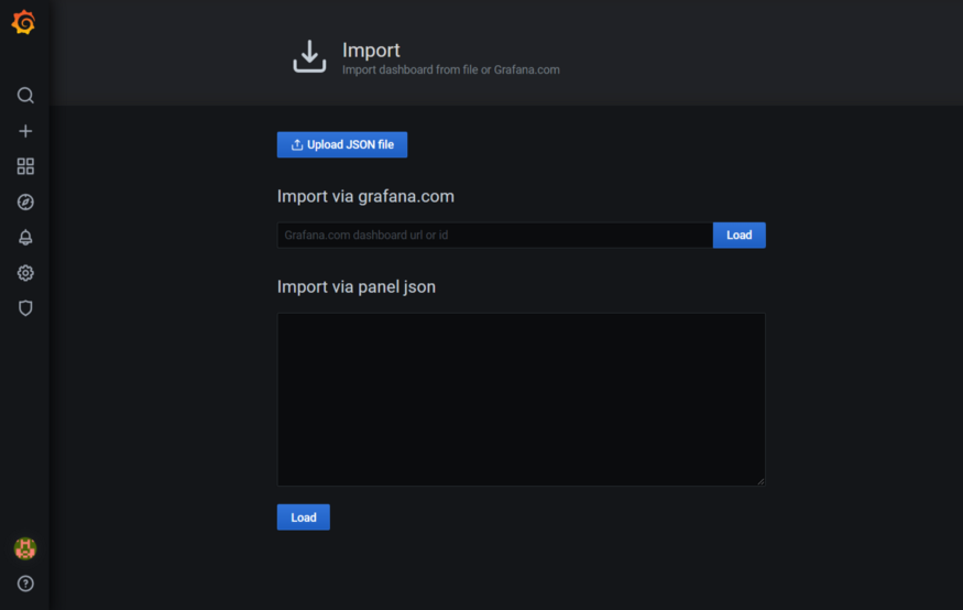 Grafana dashboard Import screen