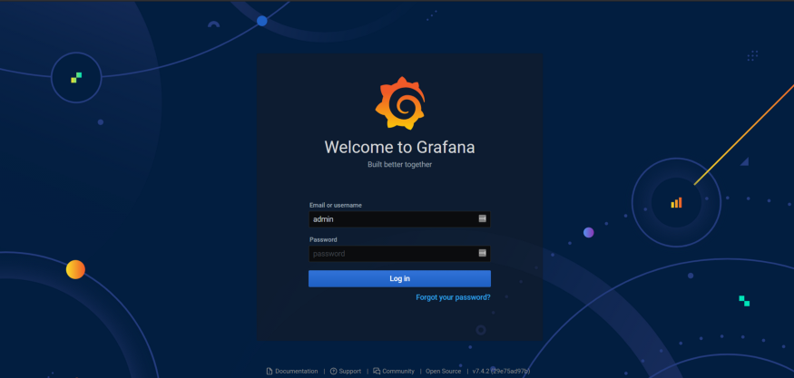 Grafana login screen