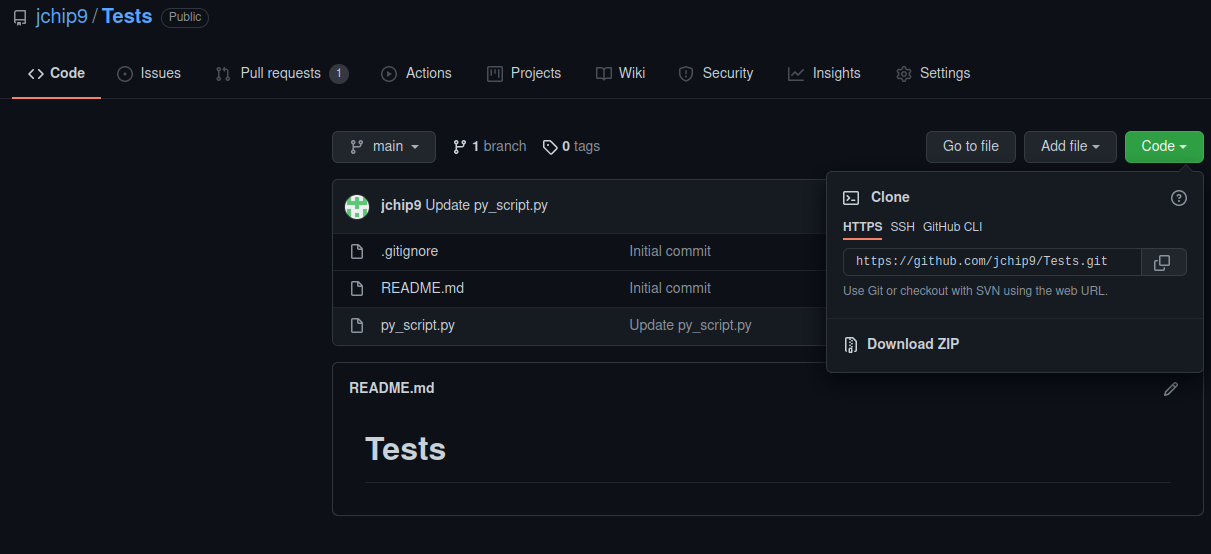 A screenshot showing how to copy the link to a GitHub repo
