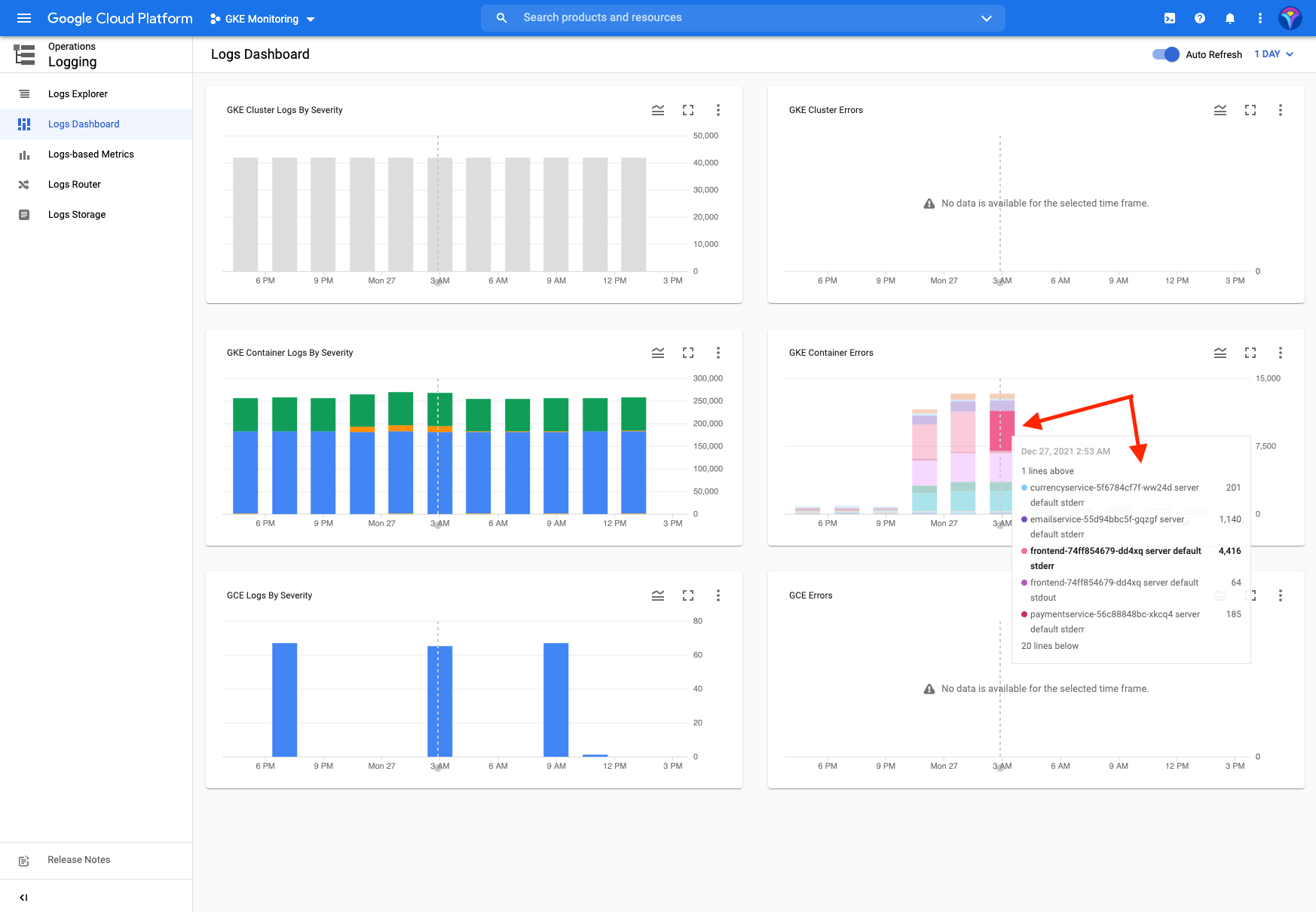 Logs dashboard