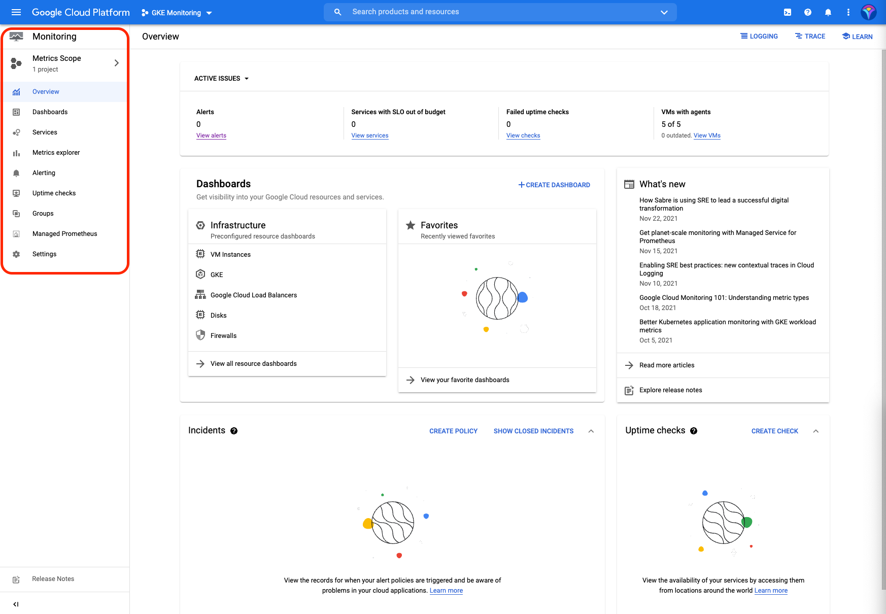 Cloud monitoring overview dashboard