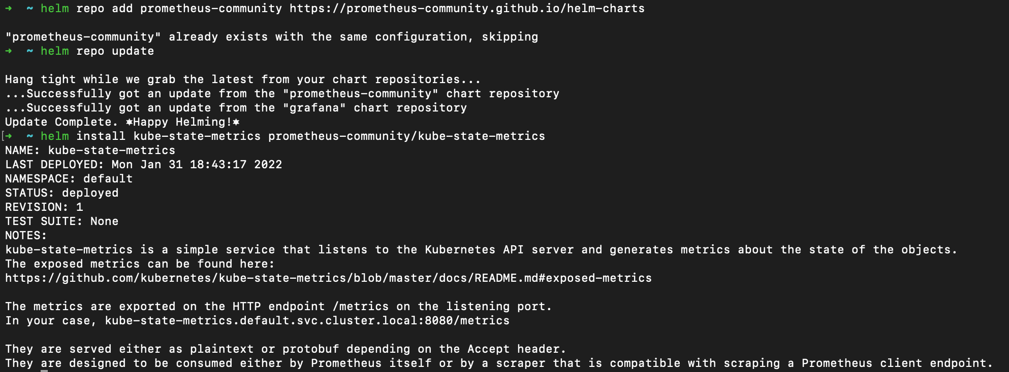 kube-state-metrics installation
