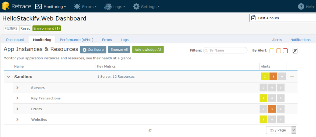 Retrace monitoring dashboard