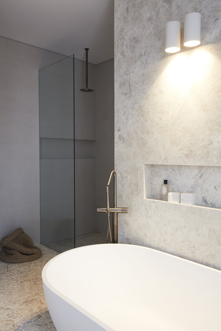 Lori Bolon Interiors Coastal Grey Bathroom Marble