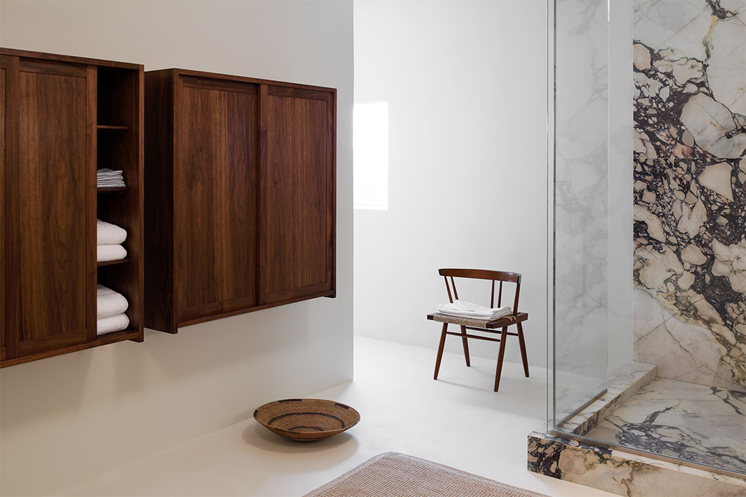 Juniper Tehman Storage solution for bathroom walnut timber joinery