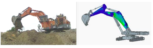 Visualization of load analysis occurring on Hitachi excavator.