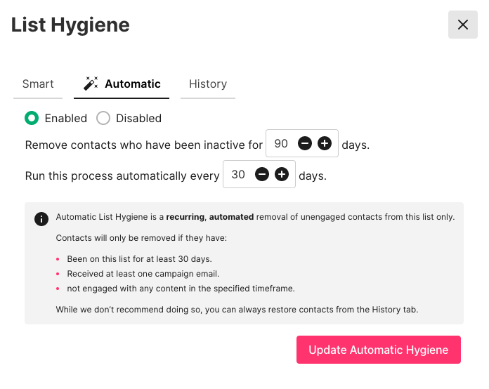 Sendlane automatic list hygiene tool