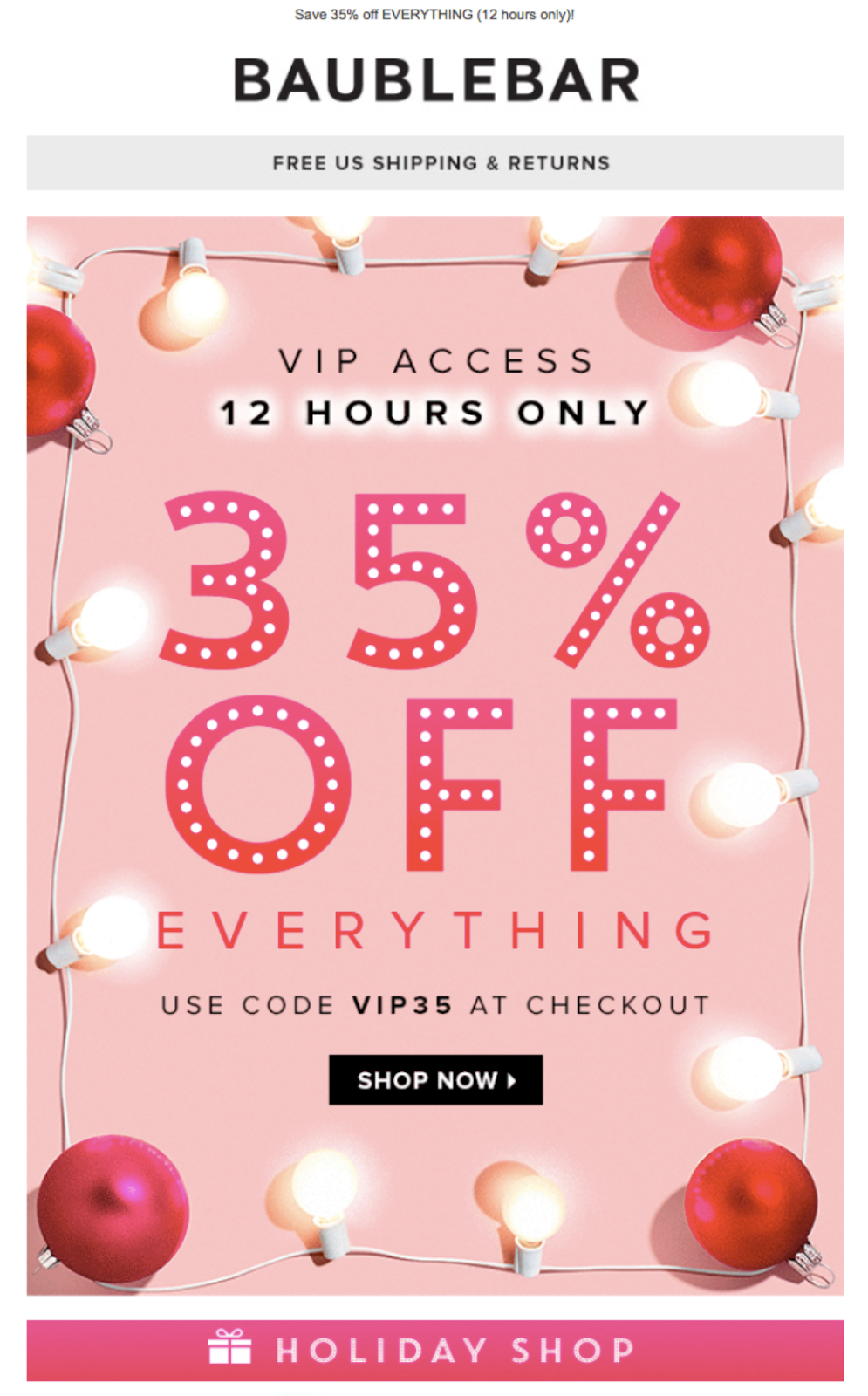 BaubleBar Black Friday discount email for their loyal customers 