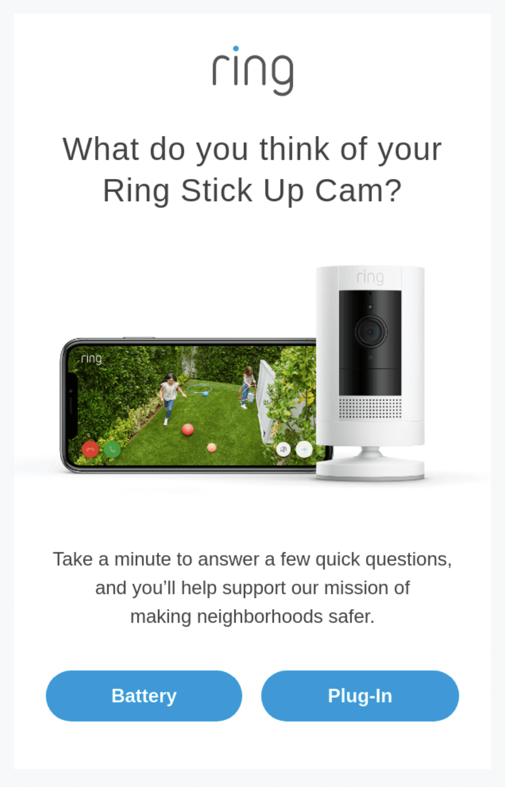 Ring post-purchase review email
