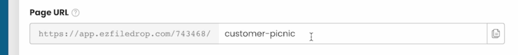 A screen shot of the custom URL in EZ File Drop.