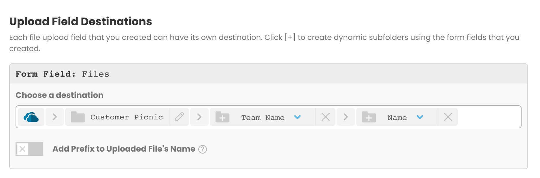A screen shot of dynamic file organization in EZ File Drop for Microsoft OneDrive