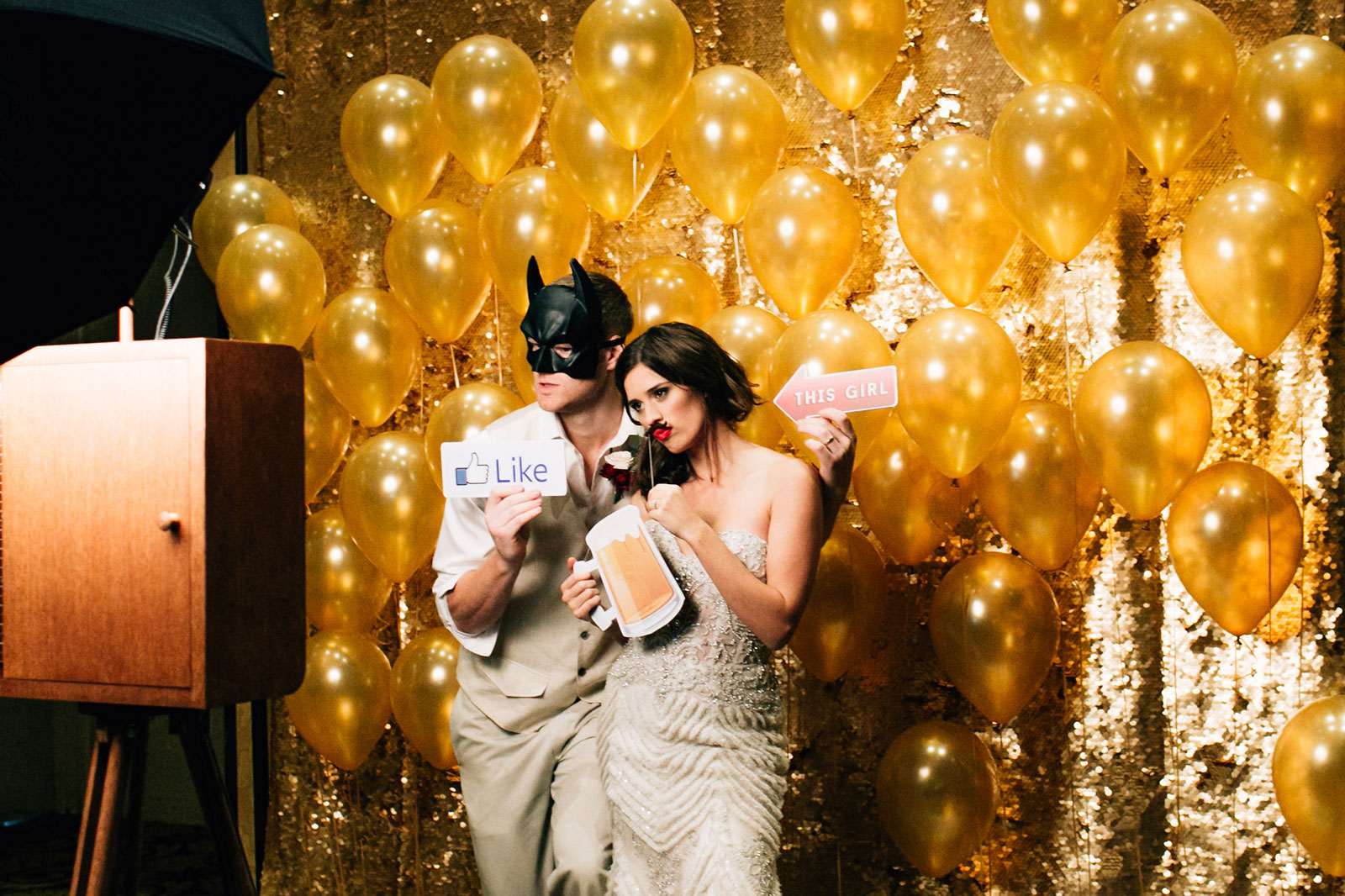 Open photo booth gold backdrop