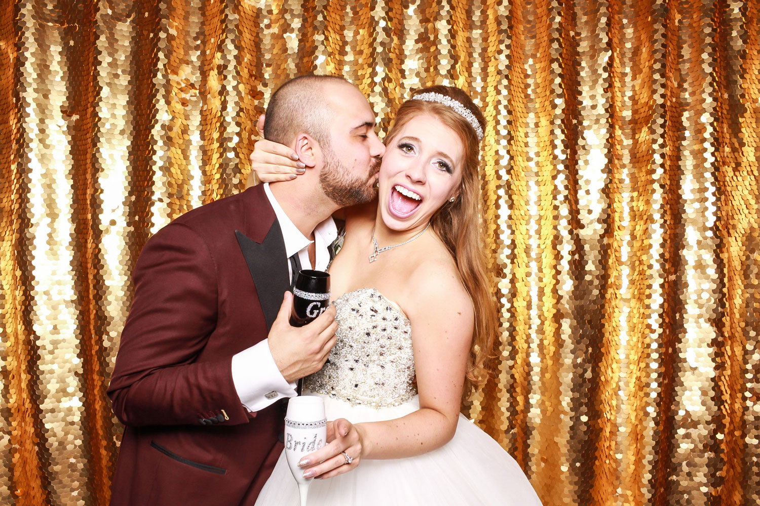 Gold sequin backdrop wedding photo booth