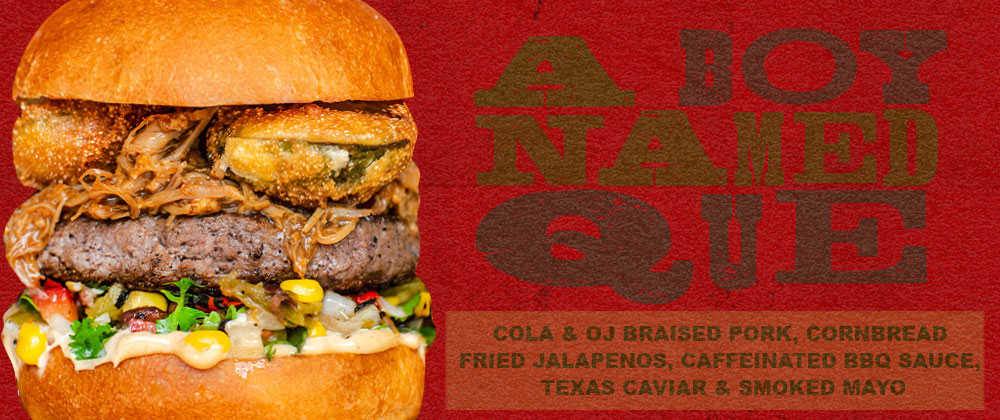 Beef patty topped with coke & oj braised pork, fried jalapenos, caffeinated bbq sauce, roasted corn salsa & smoked mayo