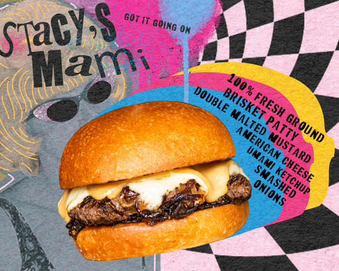 100% Beef Brisket patty smashed with onions on grill, topped with white American cheese, house-made Umami ketchup & Double Malted Mustard sauces