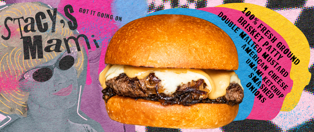 100% Beef Brisket patty smashed with onions on grill, topped with white American cheese, house-made Umami ketchup & Double Malted Mustard sauces