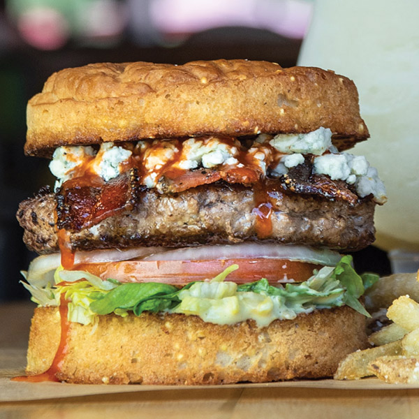 Buffalo bill burger with a margarita.