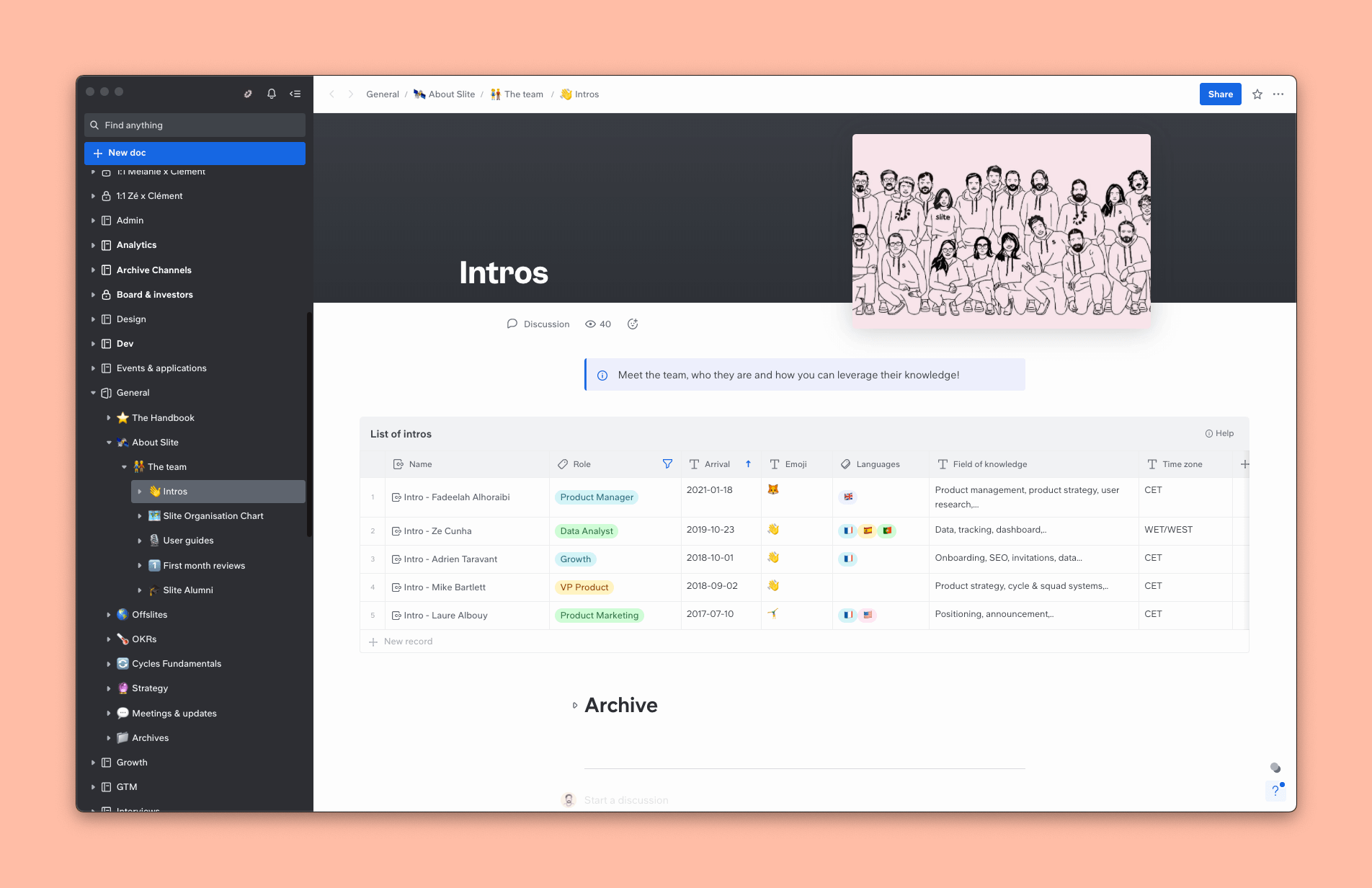 Screenshot of the team repository introducing our people