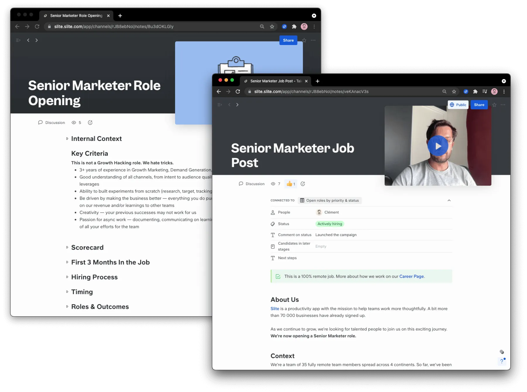 templates of marketer scorecard and job post